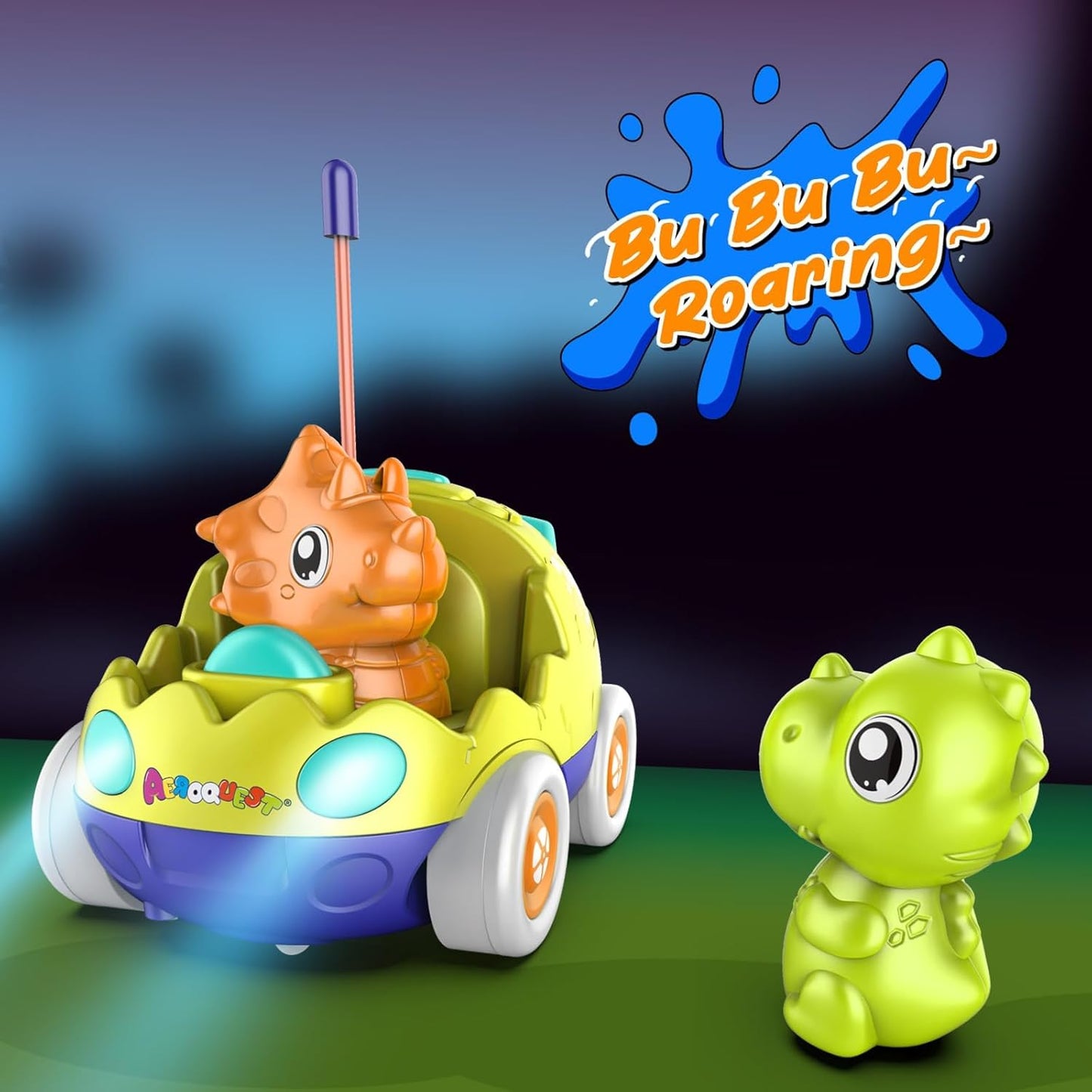 Remote Control Car for Toddlers Toddler Toys for 18+Months RC Cars with LED Lights & Music Dinosaur Toy for Kids Green