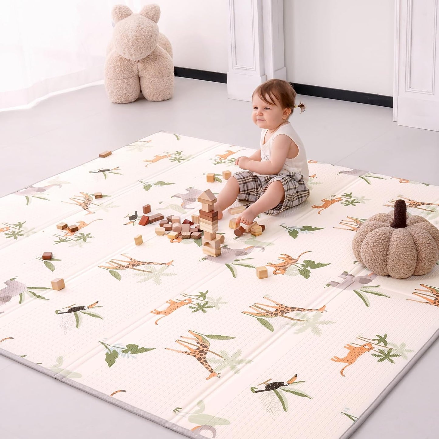 Baby Play Mat 71x79 Inch, 2 in 1 Fabric & XPE Dual-Sided Design Foldable Play Mats for Babies and Toddlers, Waterproof & Anti-Slip Baby Mat for Floor, Portable Baby Foam Crawling Mat with Travel Bag