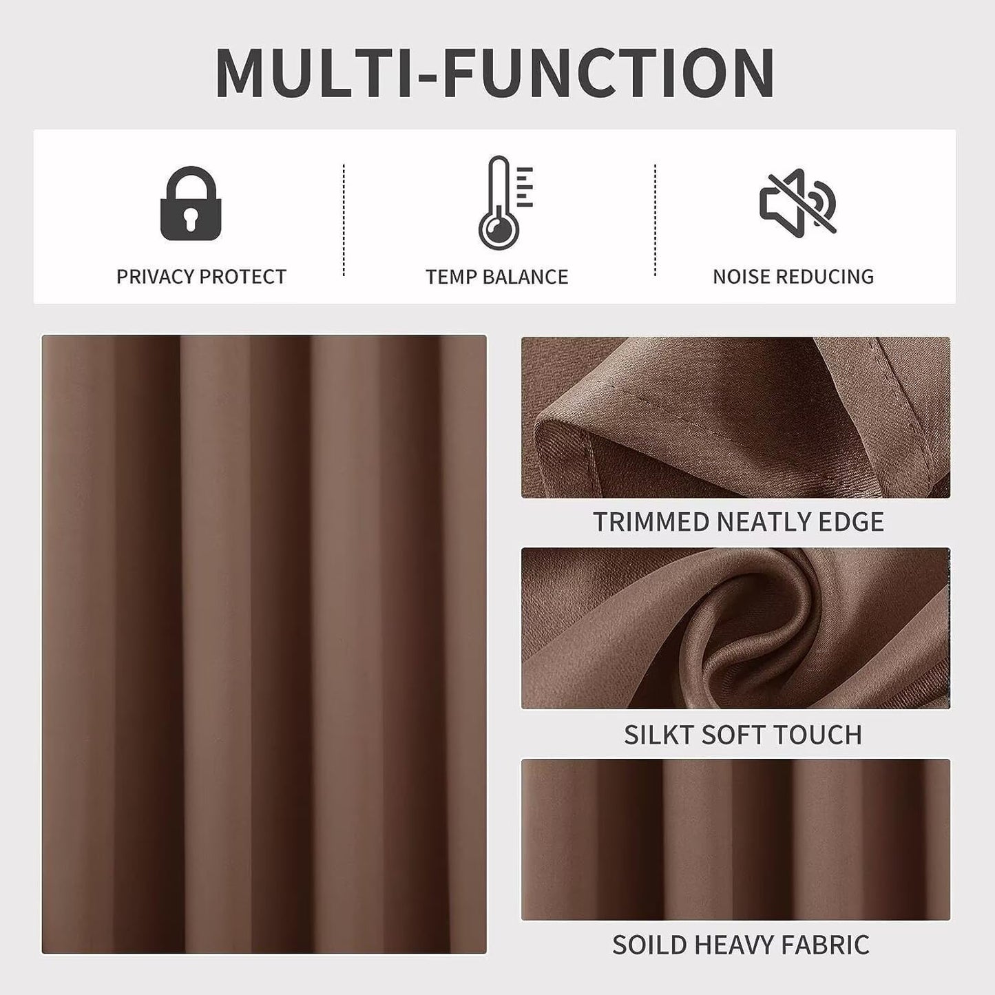 Joydeco Blackout Curtains 72 Inch Length 2 Panels Set, Thermal Insulated Long Curtains& Drapes 2 Burg, Room Darkening Grommet Drapes for Living Room Bedroom Window (W52 x L72 Inch, Brown)