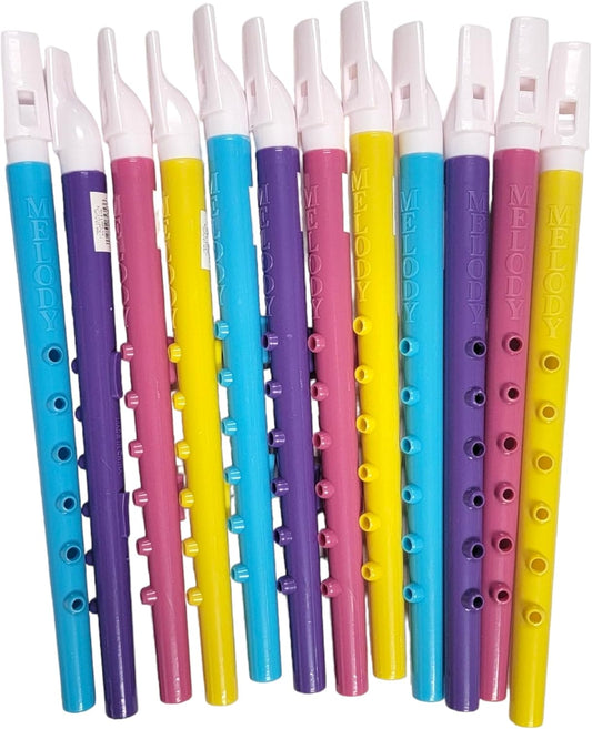 Assorted Colors Plastic Flutes (11") 6 Holes. Musical Wind Recorders Sound Instrument for Kids Toy for Music Party Favors Supplies (24 Flutes)