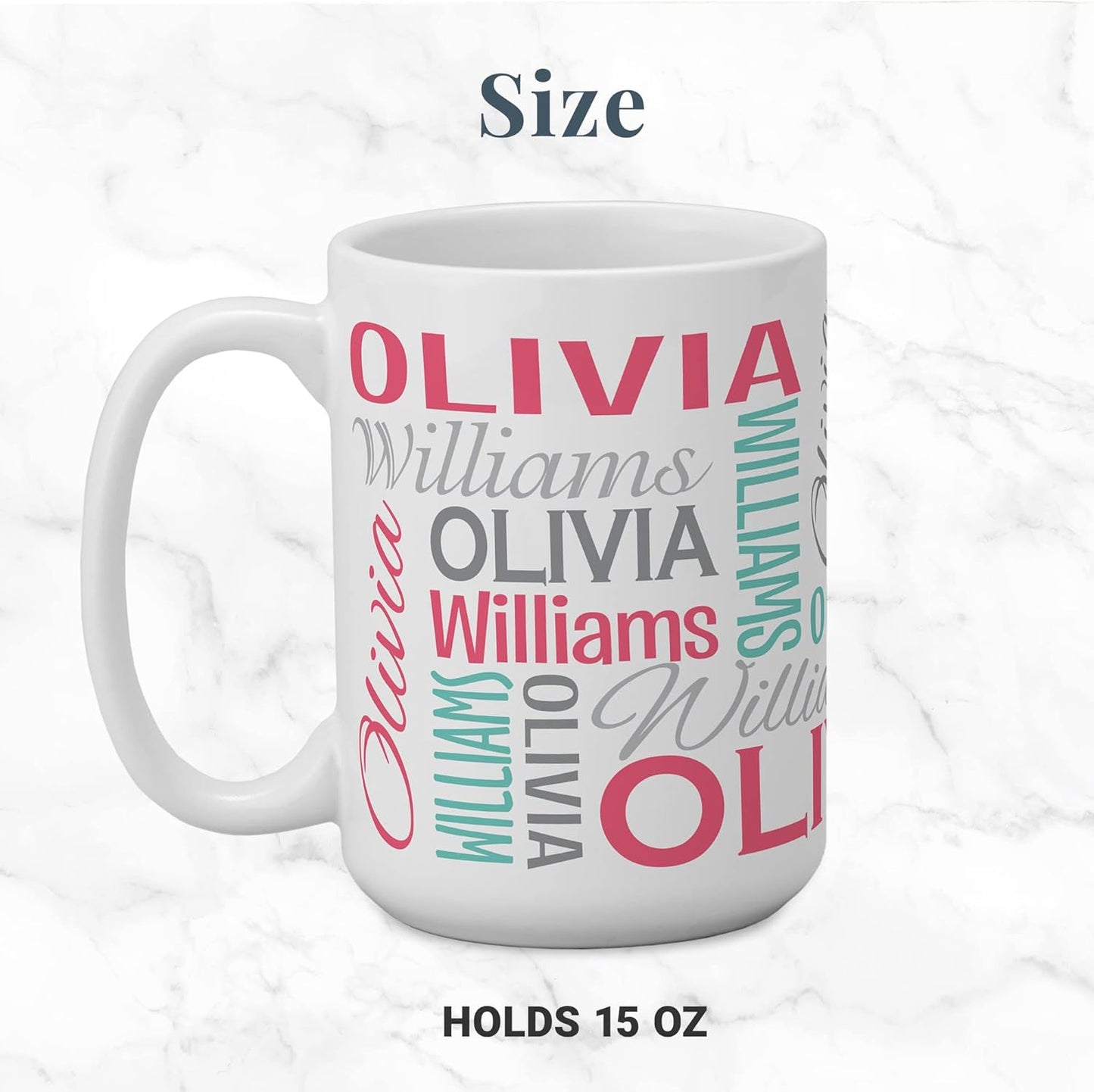 Let's Make Memories Personalized Your Name Signature Mug - Custom 15oz Coffee Mug - Stocking Stuffer - For Christmas - Pink/Teal