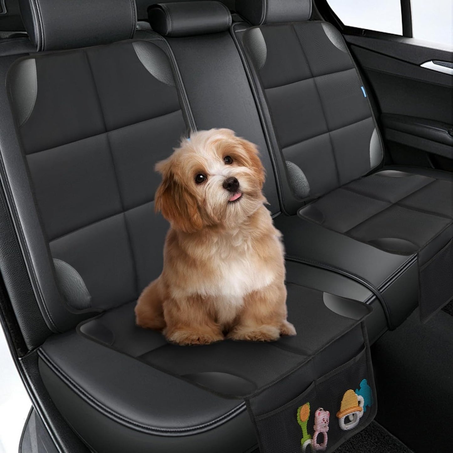 Car Seat Protector for Child Carseat, 1 Pack Protect Car Seat Cover for Baby with Thickest Padding and Non-Slip Padded Backing Mesh Pockets Kids Pets Car Back Seat Protectors(Black)
