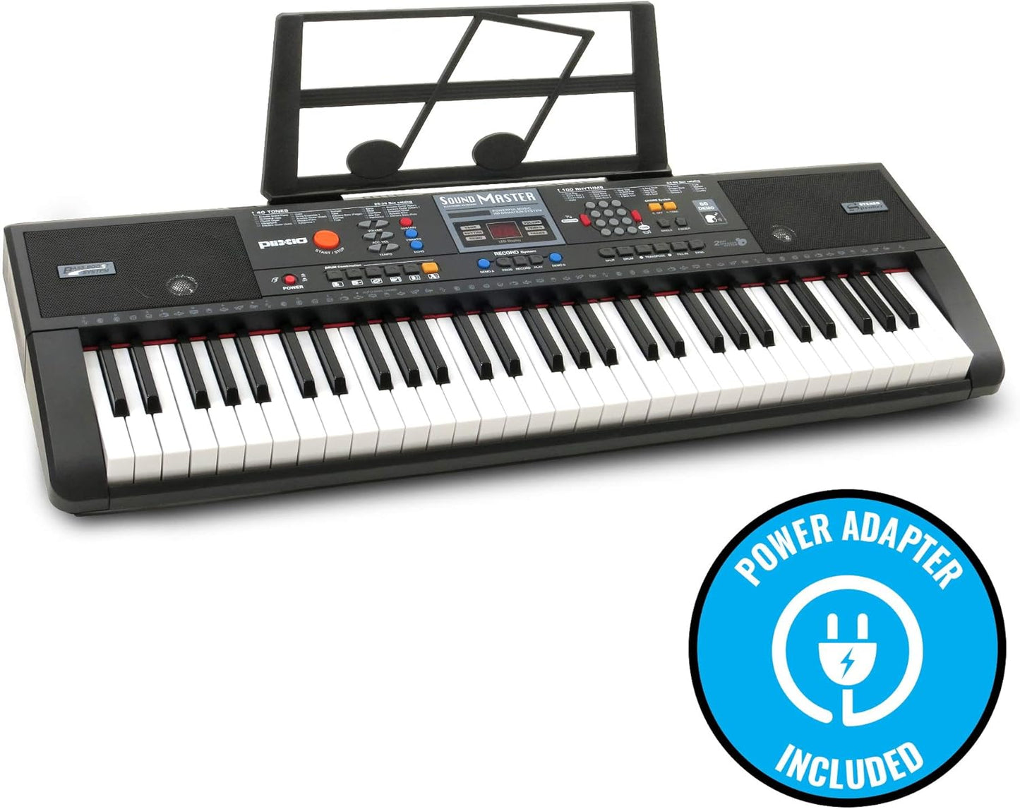 Plixio 61-Key Digital Electric Piano Keyboard & Sheet Music Stand - Portable Electronic Keyboard for Beginners (Kids & Adults)