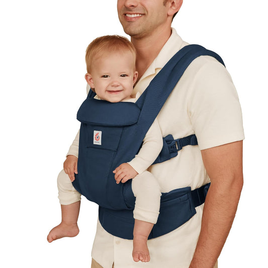 Ergobaby Omni Deluxe Baby Carrier Newborn to Toddler - Breathable Baby Carriers for Summer - All-Position Carrier with Enhanced Lumbar Support & Airflow (7-45 Pounds), Cotton, Midnight Blue