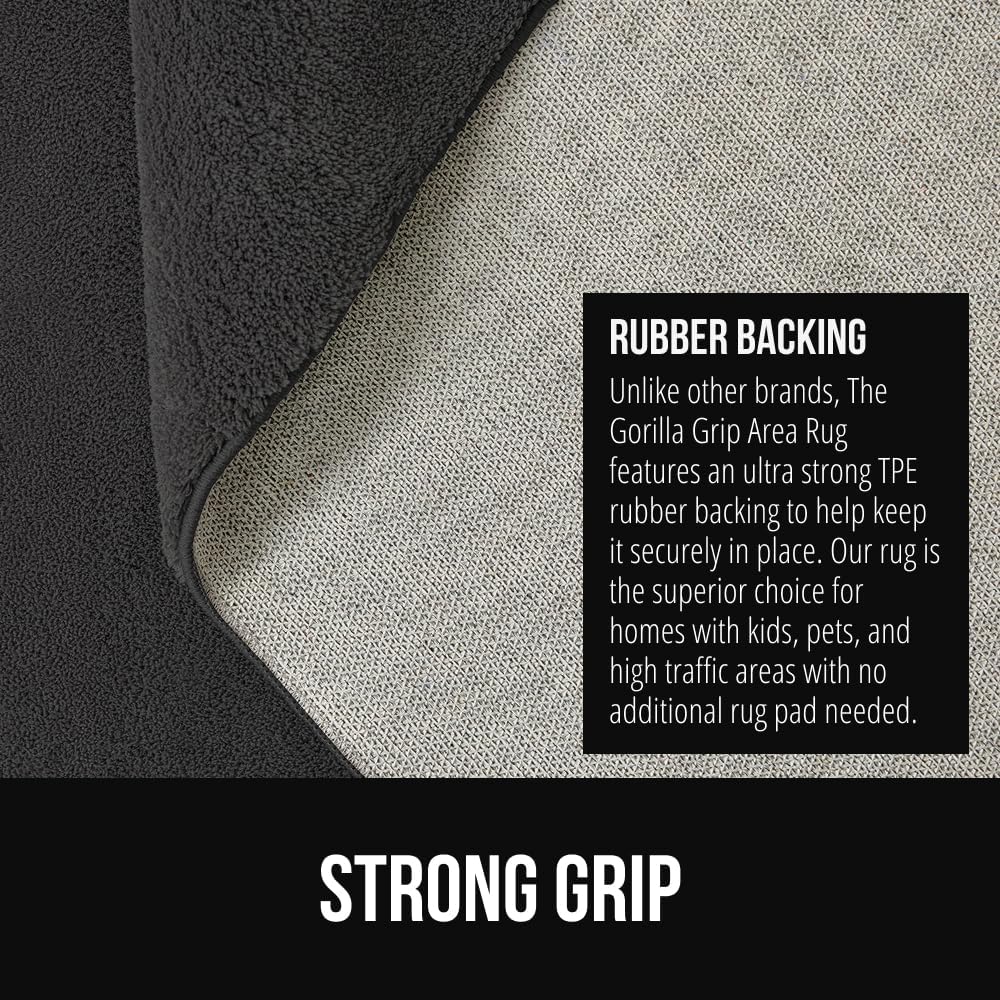 GORILLA GRIP Ultra Soft Washable Area Rug, 8x10, Stain and Slip Resistant Plush Thick Carpet for Bedroom Living Room, No Shed Floor Rugs, Pet Friendly, Dorm Essentials, Nursery Home Decor, Dark Gray