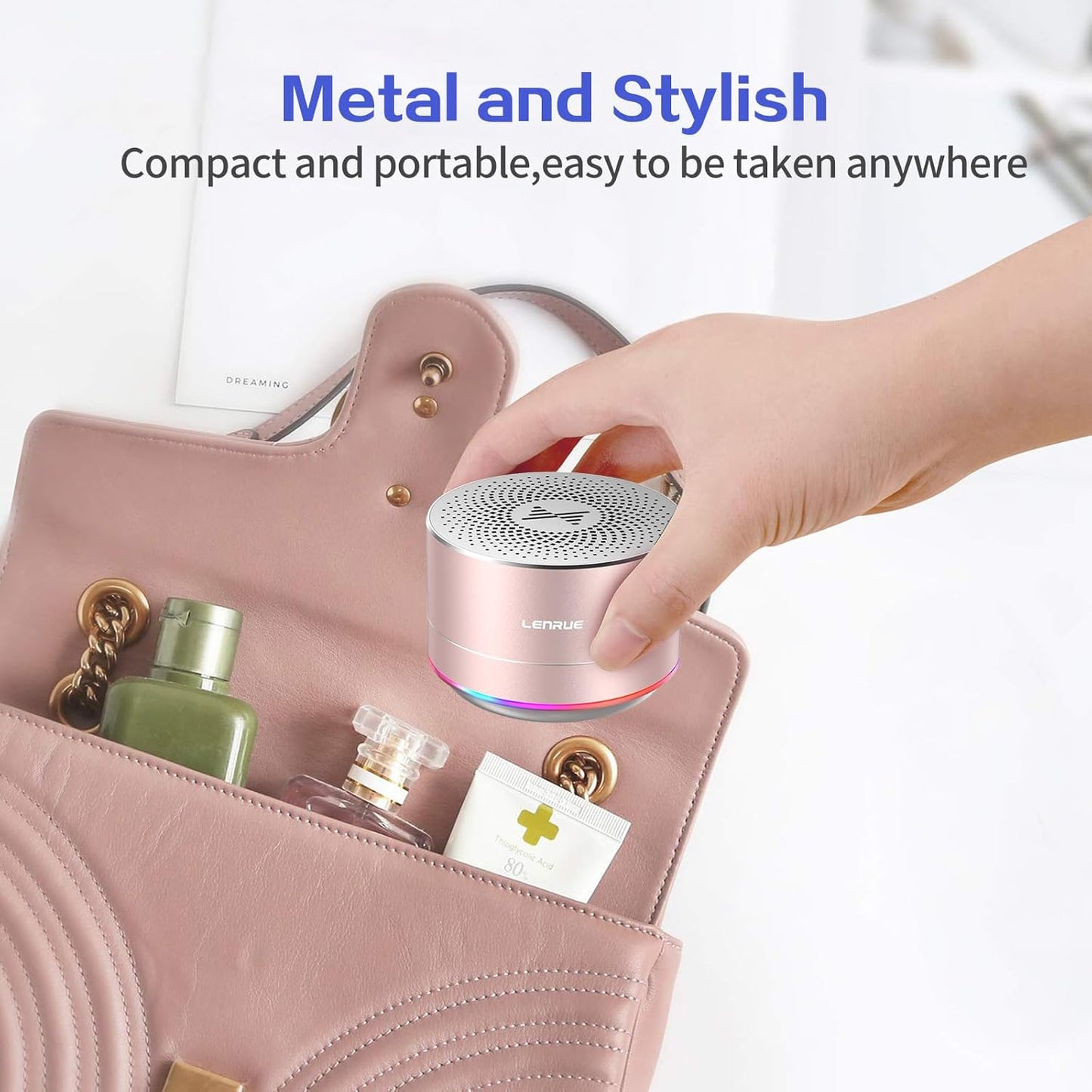 LENRUE Portable Wireless Bluetooth Speaker with Built-in-Mic,Handsfree Call,AUX Line,HD Sound and Bass for iPhone Ipad Android Smartphone and More (Pink+case)