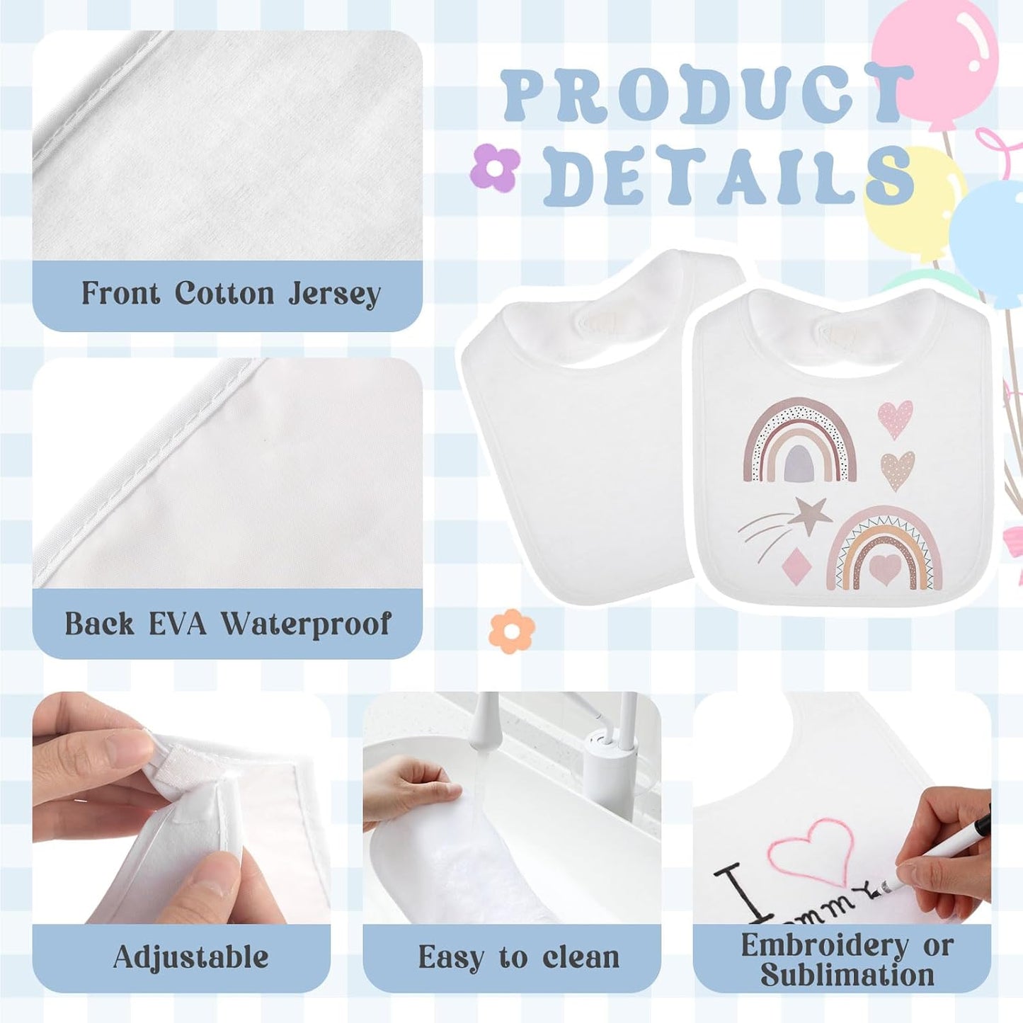 Toulite 20 Pcs White Bibs for Baby Washable Reusable Waterproof Cotton Feeder Bibs with Double Sided Design