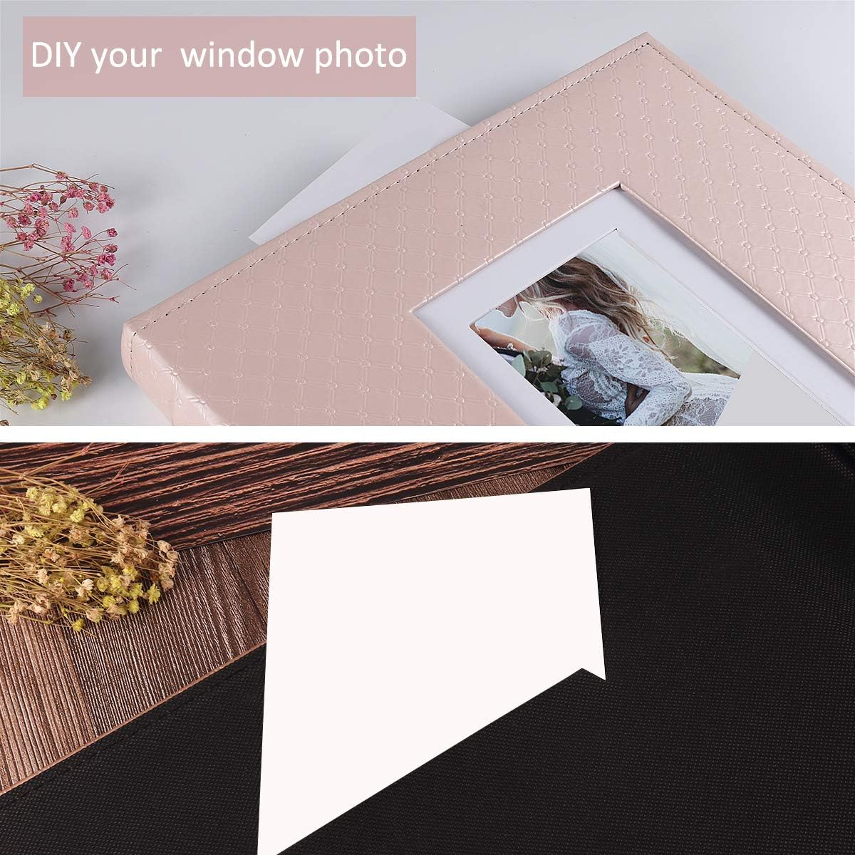 RECUTMS Photo Album 4x6 Holds 500 Photos Black Inner Page Button Grain Leather Larger Capacity Horizontal and Vertical Photos Wedding Pictures Album Birthday Christmas Baby Family Photo Book(Pink)