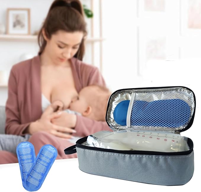Insulated Breastmilk Cooler Bag with 2 Ice Packs - Breastmilk Cooler Organizer Bag for Daycare, Breastfeeding Mom Travel Outdoor
