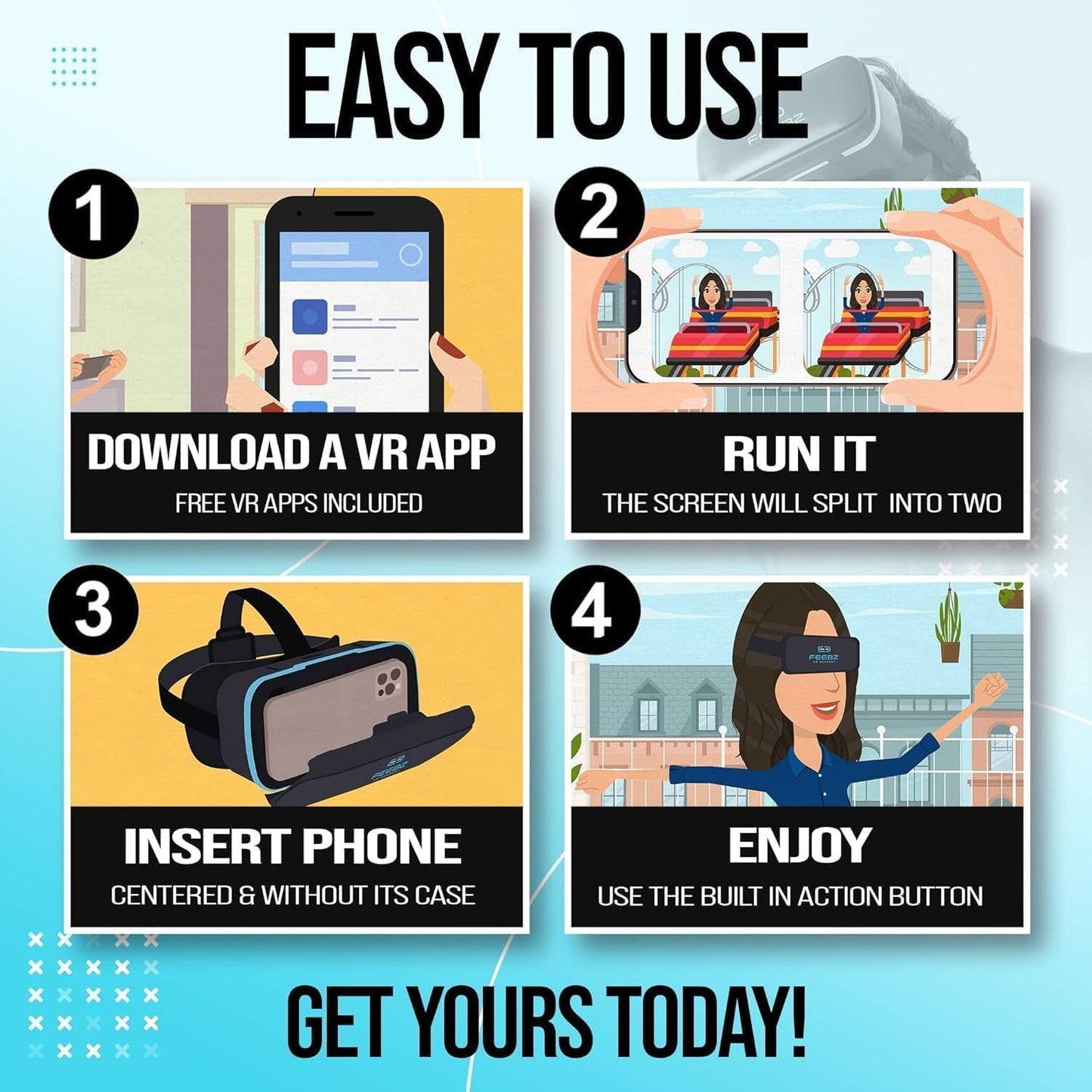 FEEBZ 3D VR Headset for Kids 2.0 + Android Remote - for iPhone & Android Phones | with 3D VR Videos & Apps Links | Virtual Reality Goggles Set for Beginners
