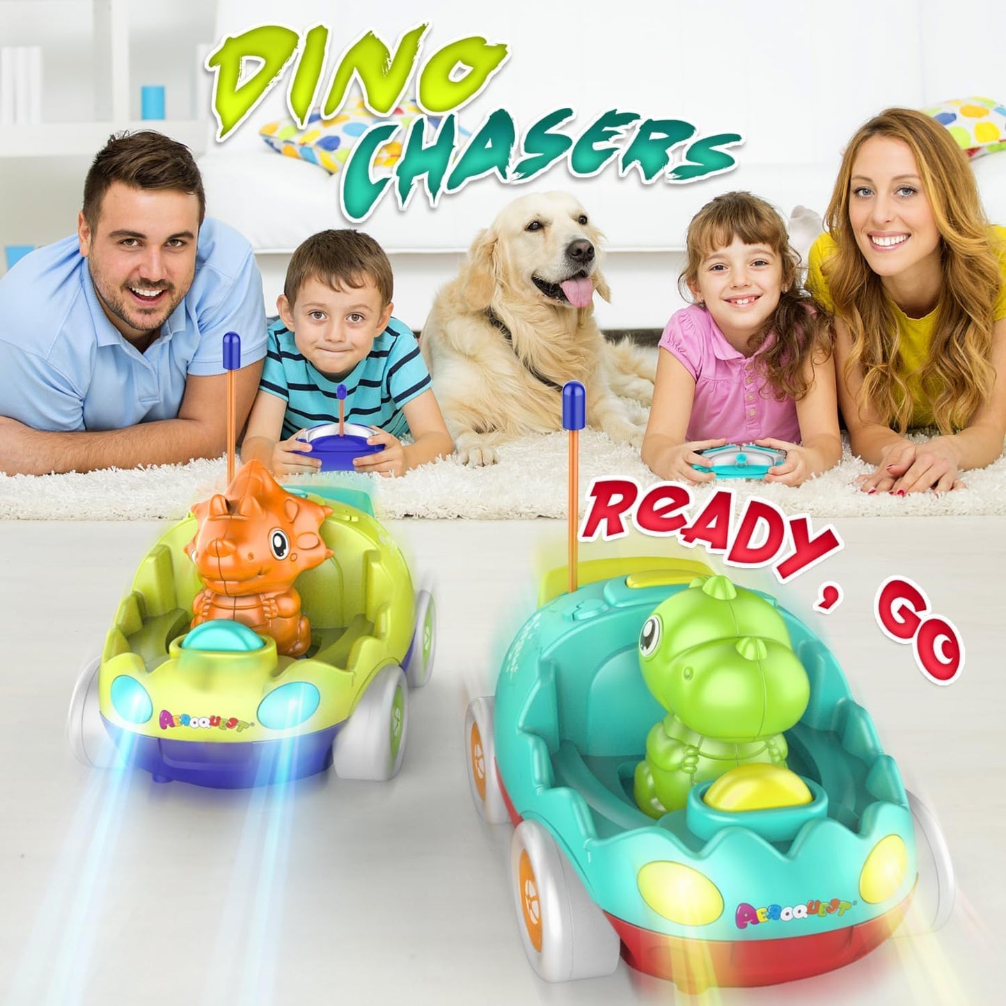 Remote Control Car for Toddlers Toddler Toys for 18+Months RC Cars with LED Lights & Music Dinosaur Toy for Kids Orange