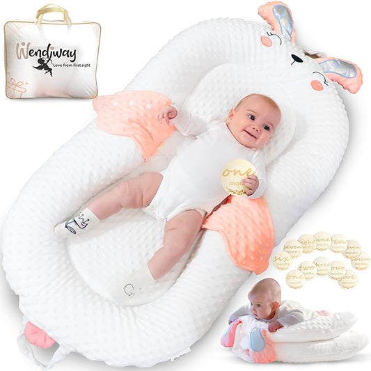 Infant Support Pillow with Adjustable Side Panels - Portable Cushion with Milestone Circles for 0-12 Months - Pink