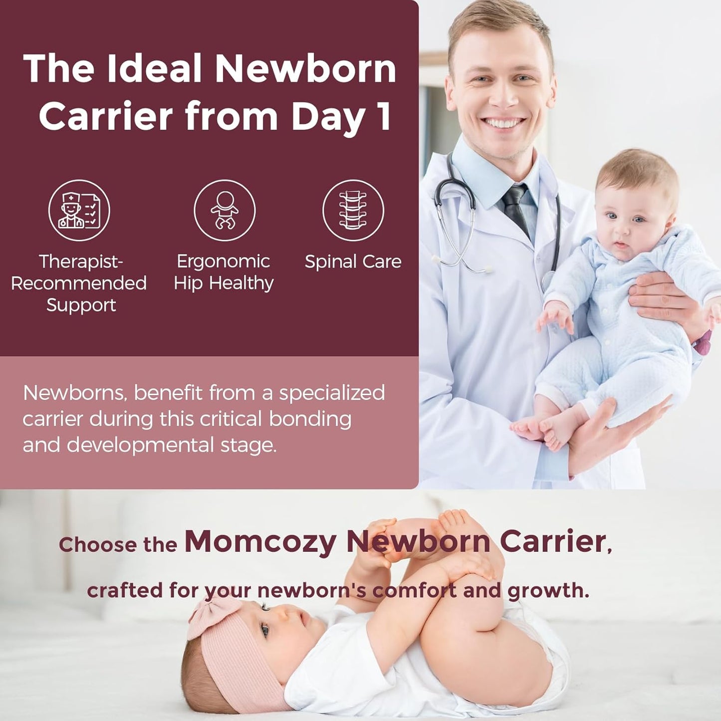 Momcozy Newborn Baby Carrier - Ergonomic, Cozy and Lightweight Carrier for 7-24lbs, Adjustable Neck Support with Sunshield, Breathable Airmesh Perfect for Summer Outing, Purplish Grey