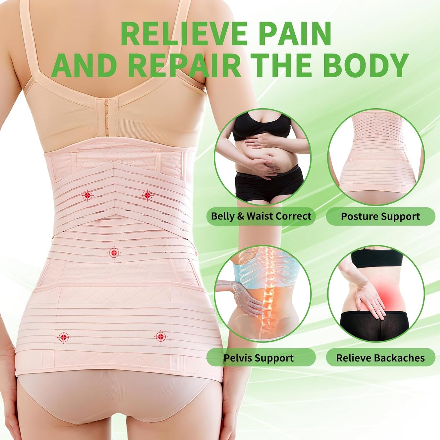 2 in 1 Postpartum Belly Band Wrap Pink, C-Section Support Belt Medium, Post Partum Support Recovery Waist/Pelvis Belt, Hysterectomy Belly Band Binder Girdle Stomach