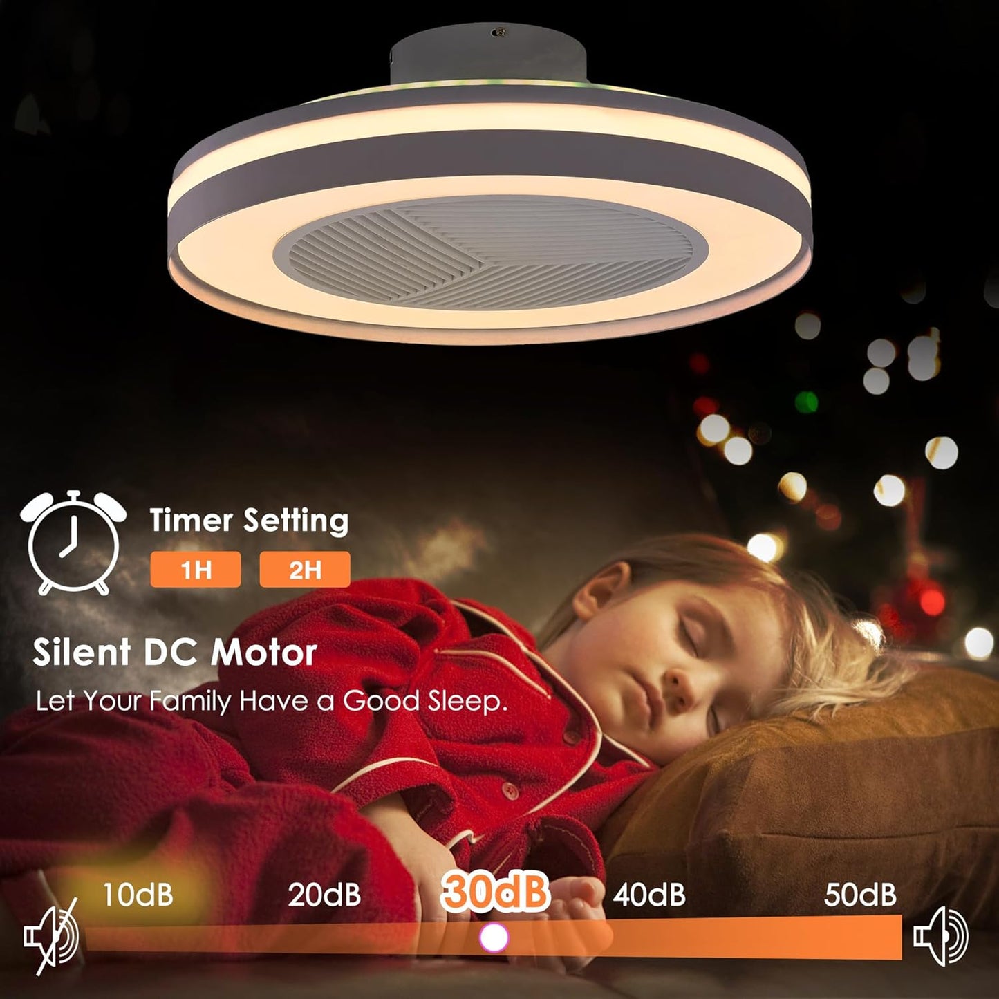 Smart Low Profle Ceiling Fans with RGB Lights Remote/APP/Voice Control, 20" Bladeless Ceiling Fans with 6 Speeds, Timer, Quiet DC Motor, Ceiling Fan with Light for Kids Bedroom/Living Room