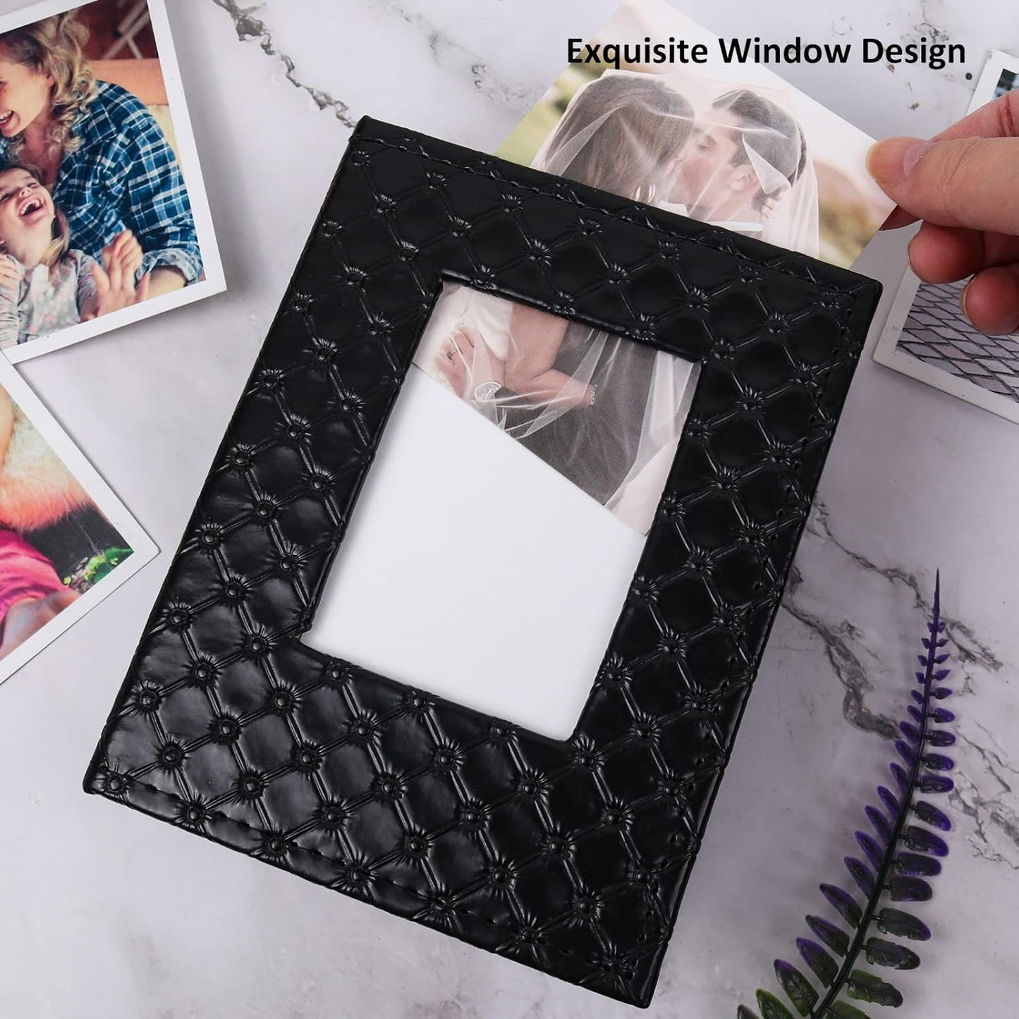 RECUTMS Photo Album 4x6 100 Pockets Photos, Button Grain PU Leather Photo Books Small Picture Album for Baby Family Wedding Christmas Photo Albums Holds 100 Vertical Photos （Black）