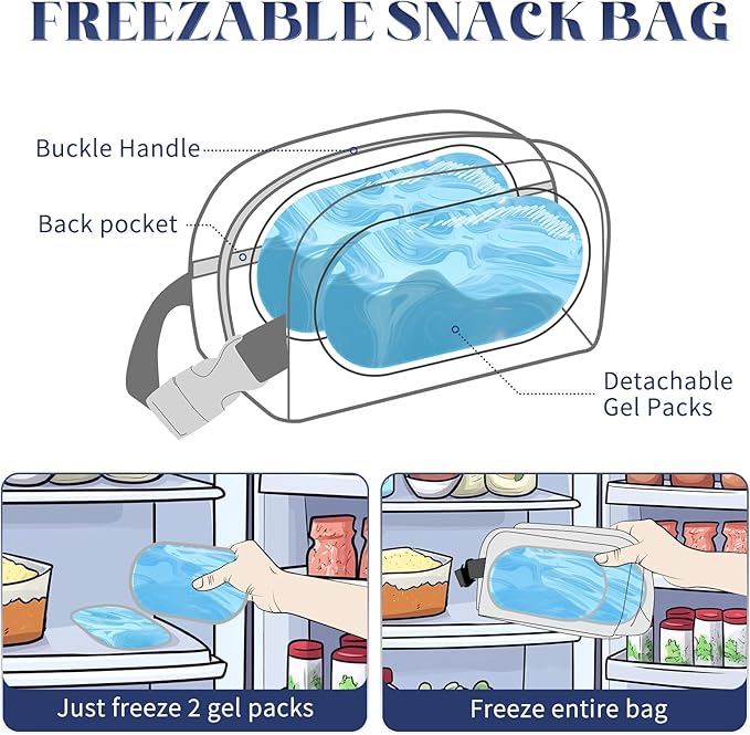 CERBONNY Small Cooler Bag Freezable Lunch for Work School Travel,Leak-proof Bag,Small Insulated For Kids/Adults,Freezer Bags,Freezable Snack Bag,Mini Fit Yogurt Gray