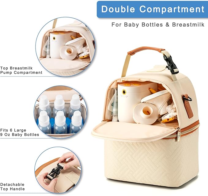 Breastmilk Cooler Bag with Ice Pack & Mat Fit 6 Bottles Up to 9 Ounce, Baby Bottle Cooler Bag for Moms, Daycare & Travel, Black
