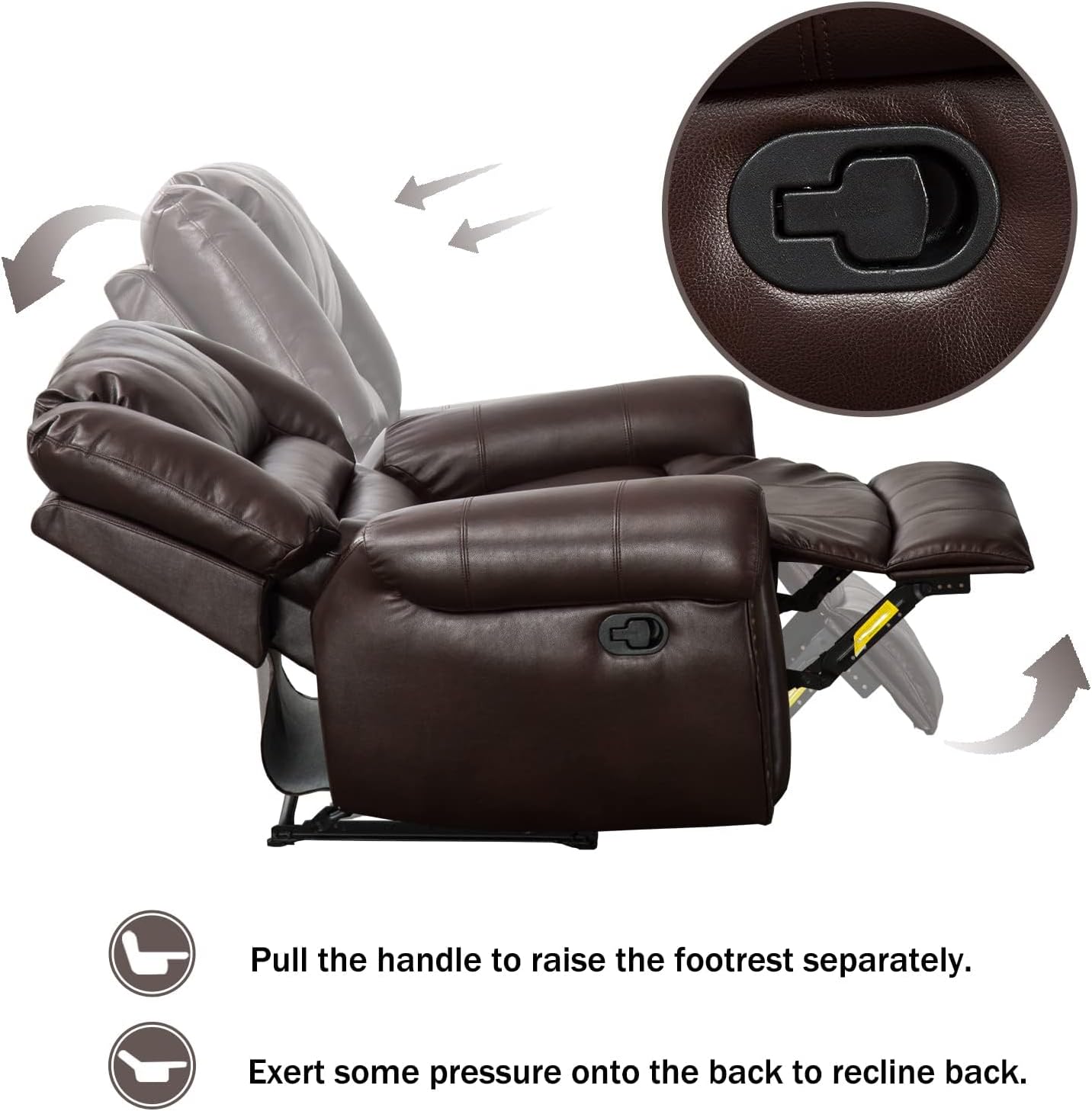 CANMOV Leather Recliner Chair Set of 2, Classic and Traditional Manual Recliner Chair with Comfortable Arms and Back,Manual Single Recliner Sofa for Living Room, Brown