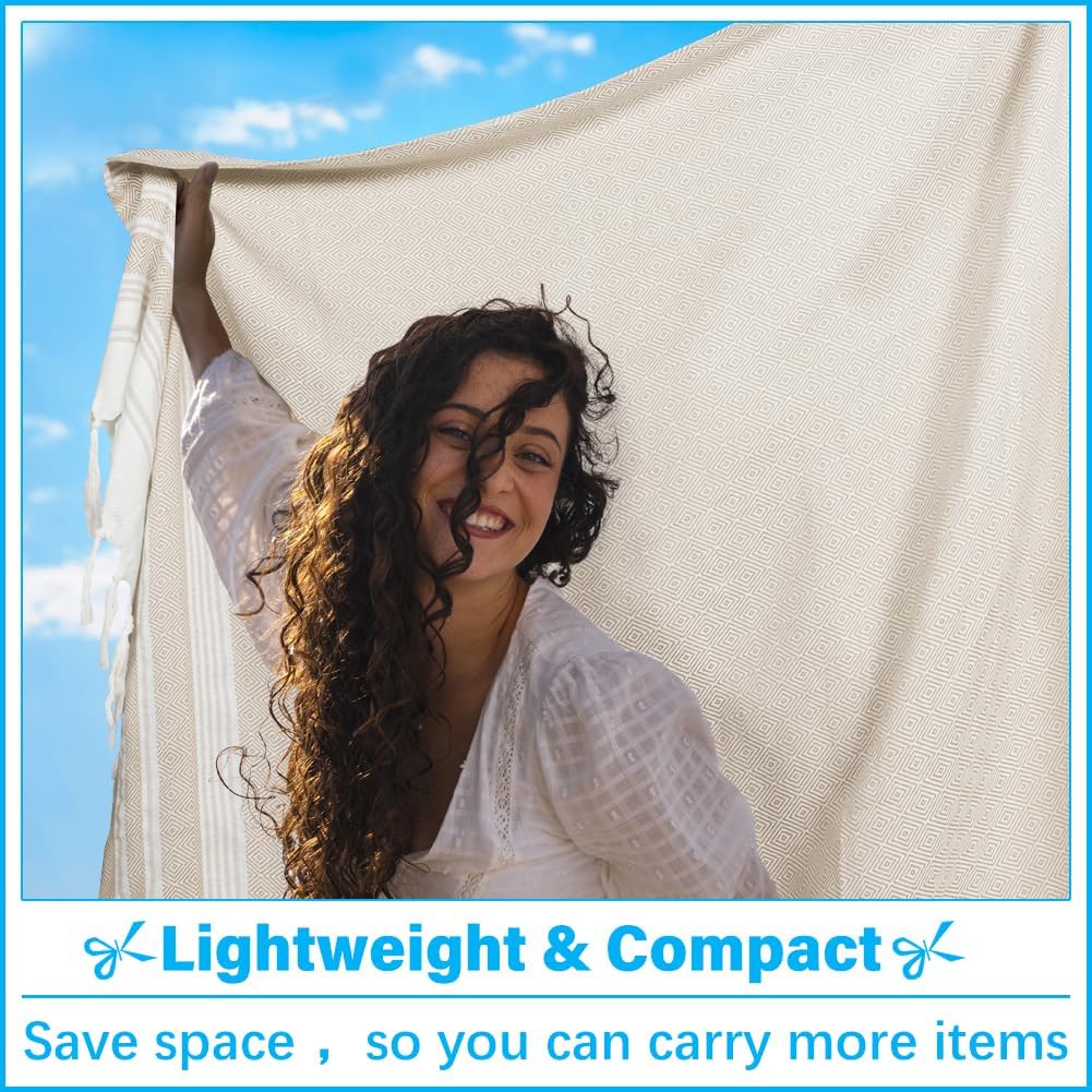 Oversized Turkish Beach Towel Blanket XXL Cotton Sandproof Towels Boho Woven Extra Large Big Sand Free Giant Throw Thick Blankets Huge Quilt XL Picnic Camping Necessities Cloud For Adult Gifts Beige