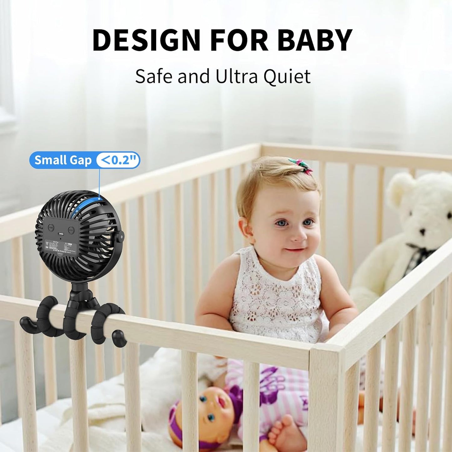 AMACOOL Battery Operated Stroller Fan Flexible Tripod Clip On Fan with 3 Speeds and Rotatable Handheld Personal Fans for Car Seat Crib Bike Treadmill (Black)