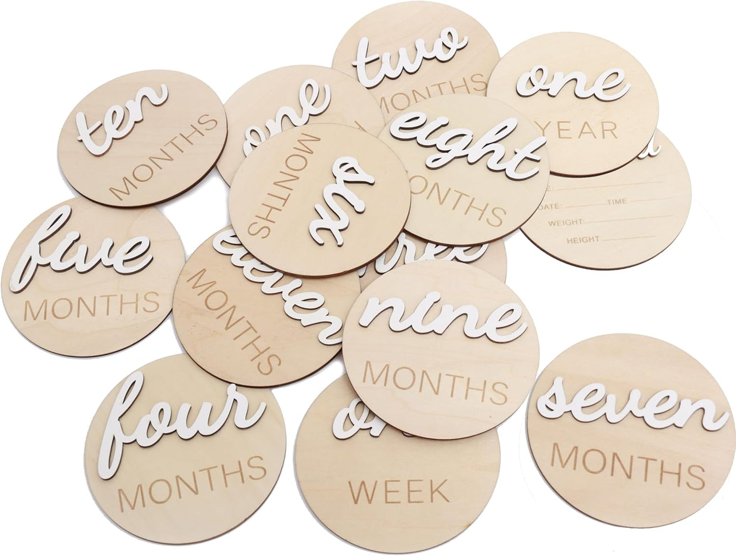 3D Wooden Monthly Milestone Cards, Baby Monthly Milestone Marker Cards, Newborn Memento Milestone to Document Baby's Growth, Pregnancy Journey Sign -incl Announcement & Hello World Sign.