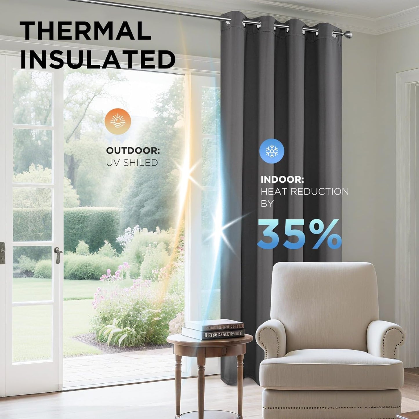 Joydeco Blackout Curtains 108 Inch Length 2 Panels Set, Thermal Insulated Long Curtains& Drapes 2 Burg, Room Darkening Grommet Drapes for Living Room Bedroom Window (W52 x L108 Inch, Light Grey)