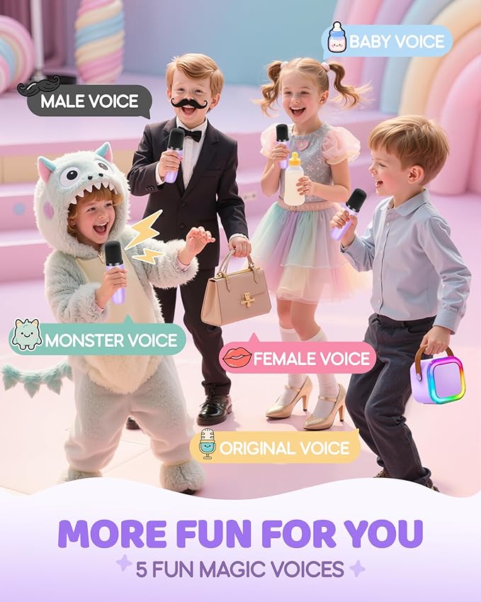 IROO Mini Karaoke Machine for Kids, 2025 TOP Toys Birthday Gifts Ideas for Girls Ages 4, 5, 6, 7, 8, 9, 10, 12+ Years Old, Portable MP3 Player with 4 Wireless Mics for Party