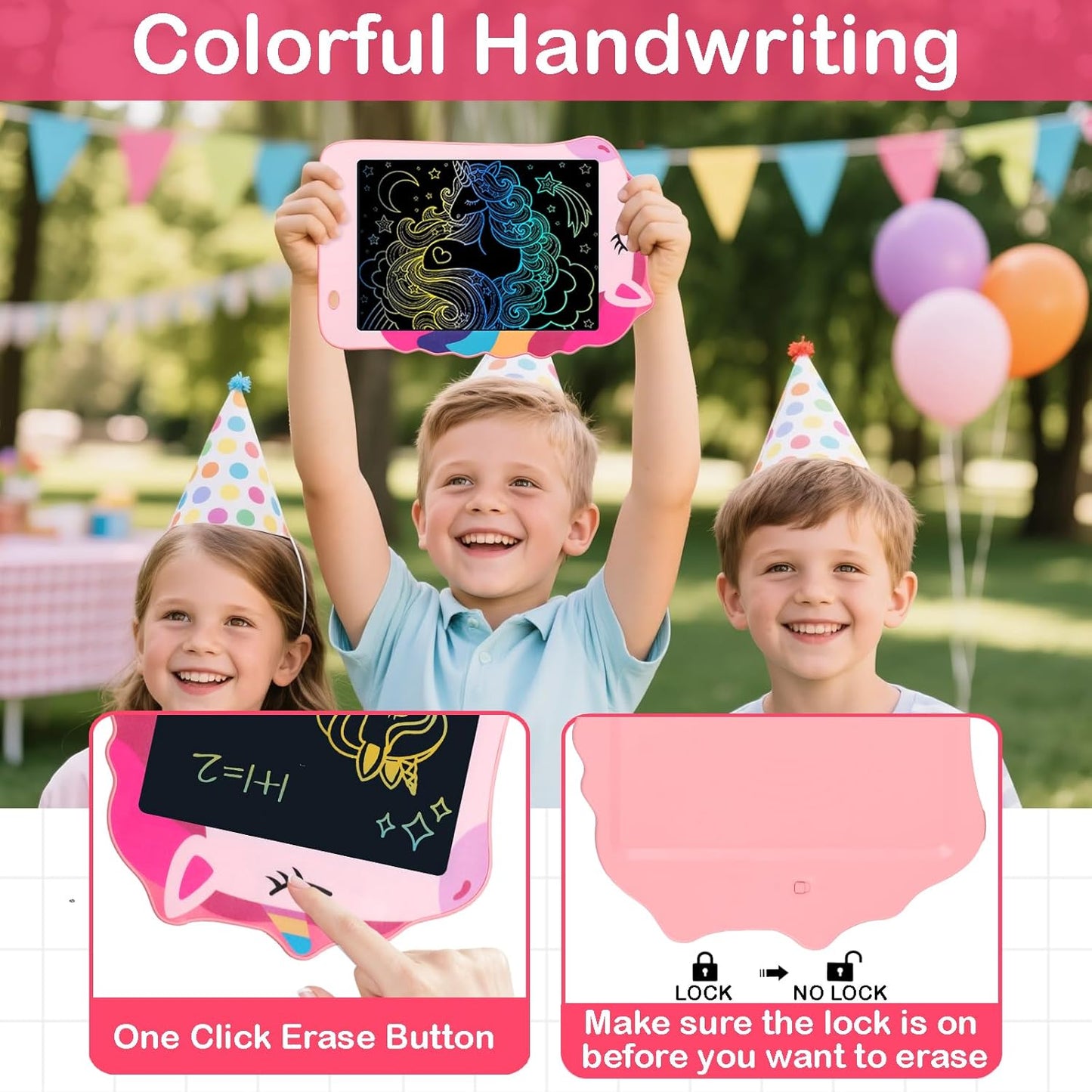 Unicorn Toys LCD Writing Tablet for Girls Kids,Colorful Toddler Drawing Tablet for Educational Baby Girl, Doodle Board Pad Toy for 3 4 5 6-12 Years Old Kid Birthday Party School, 8.5 Inch Pink