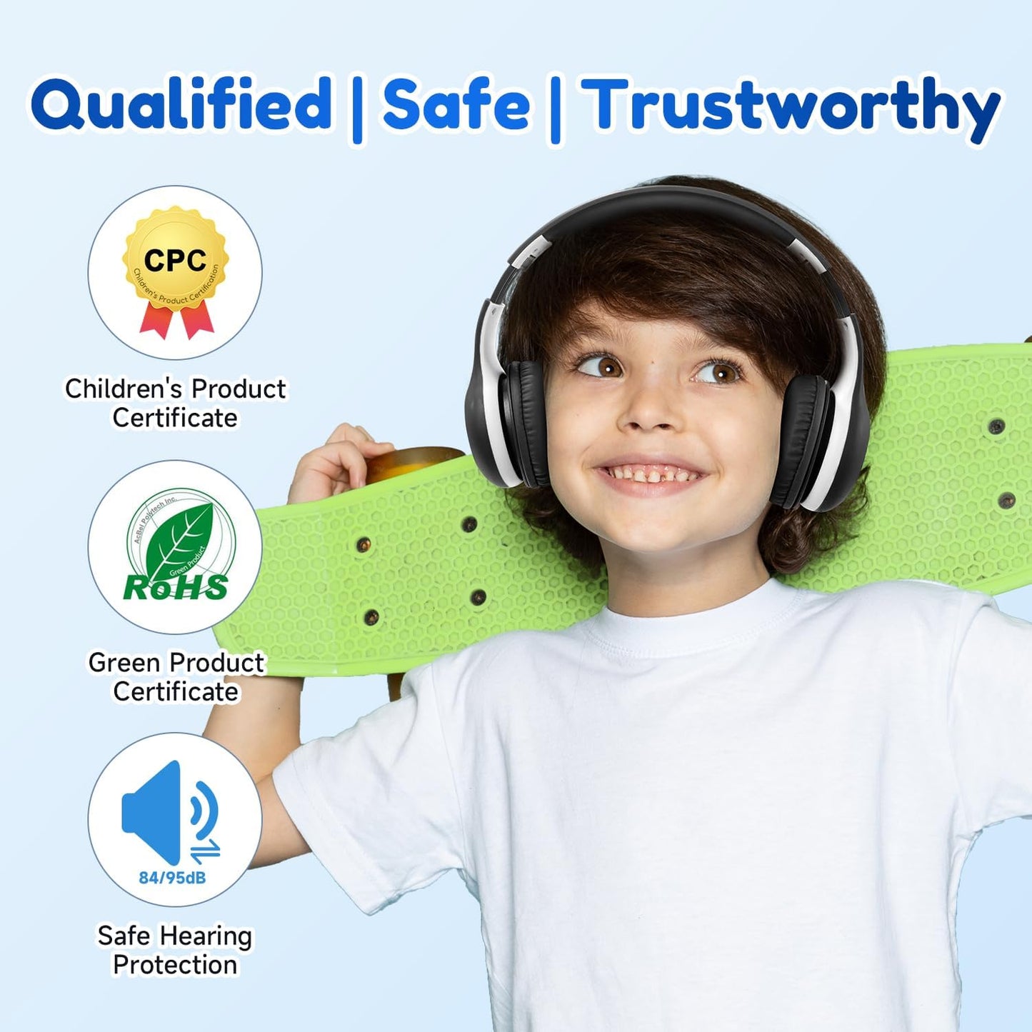EarFun K2 Kids Bluetooth Headphones, Kids Headphones with Volume Limited, 40H Playtime, Built-in Mic, Stereo Sound, Foldable Over-Ear Headphone for School/Travel/iPad/Tablet, Black