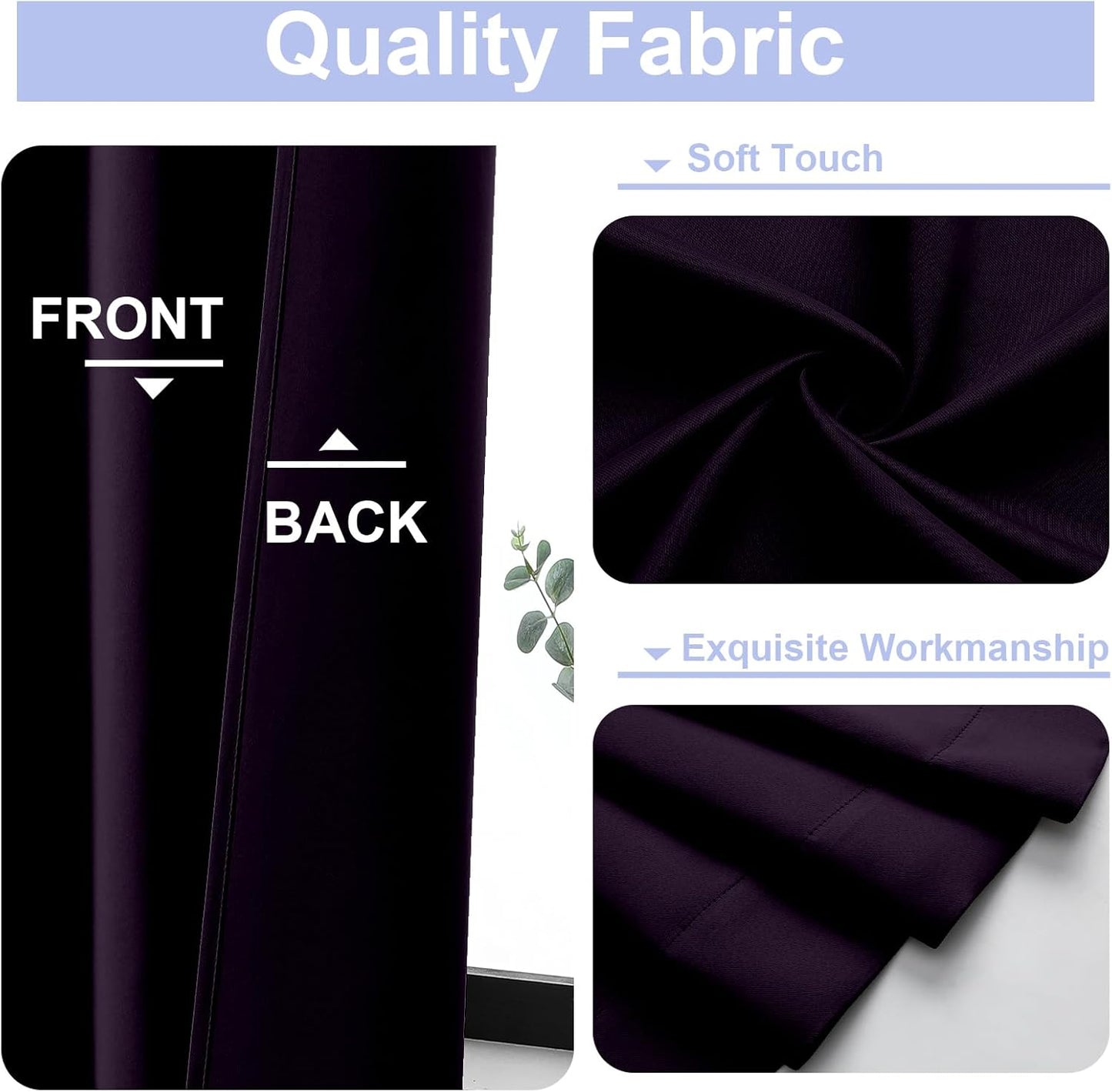 Simplebrand Ava BlackBerry Blackout Curtains for Bedroom 84 Inch Length 2 Panels Set, Solid Thermal Insulated Privacy Nursery Window Treatment Curtains Blackout Drapes, W40 x L84 Inch, BlackBerry