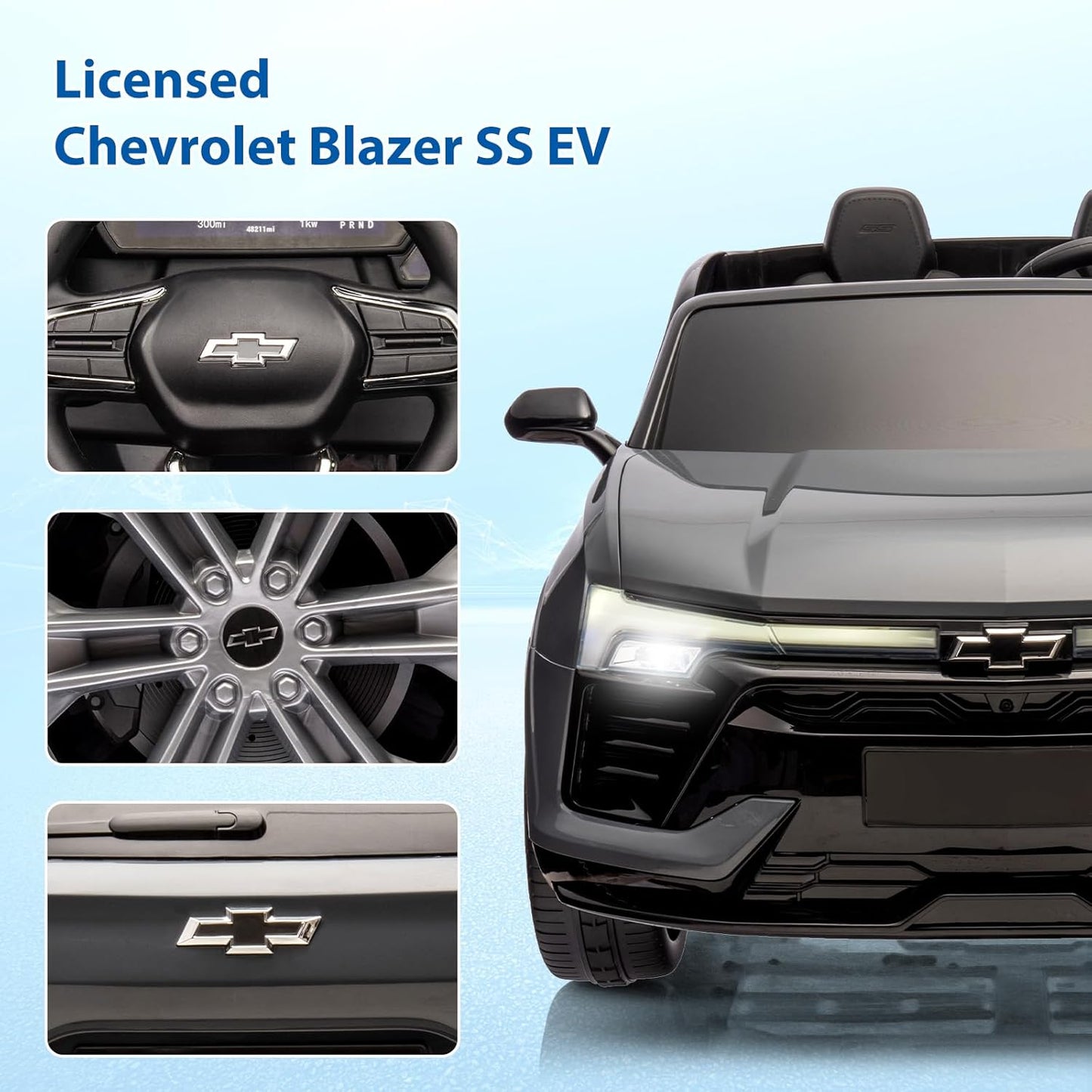 Hetoy 24V 2-Seater SUV Licensed Chevrolet Blazer Ride On Car Toy w/Parent Remote Control, 3 Speeds, Wireless Music, MP3 Player, Electric Car for Kids Ages 3-8, Grey