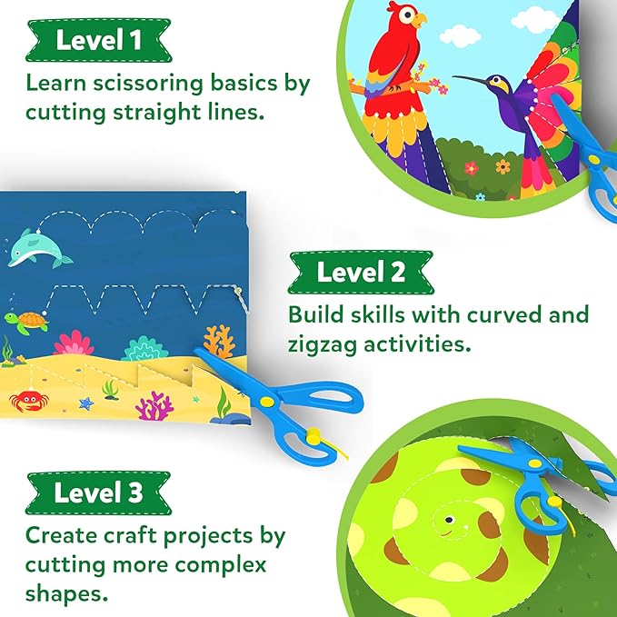 Skillmatics Scissor Skills Activity Book - Snip Snip, 25 Fun Cutting & Creative Activities for Preschoolers, 2 Child-Safe Scissors, Fine Motor Skills Craft Kit, Gifts for Kids Ages 3, 4, 5, 6, 7
