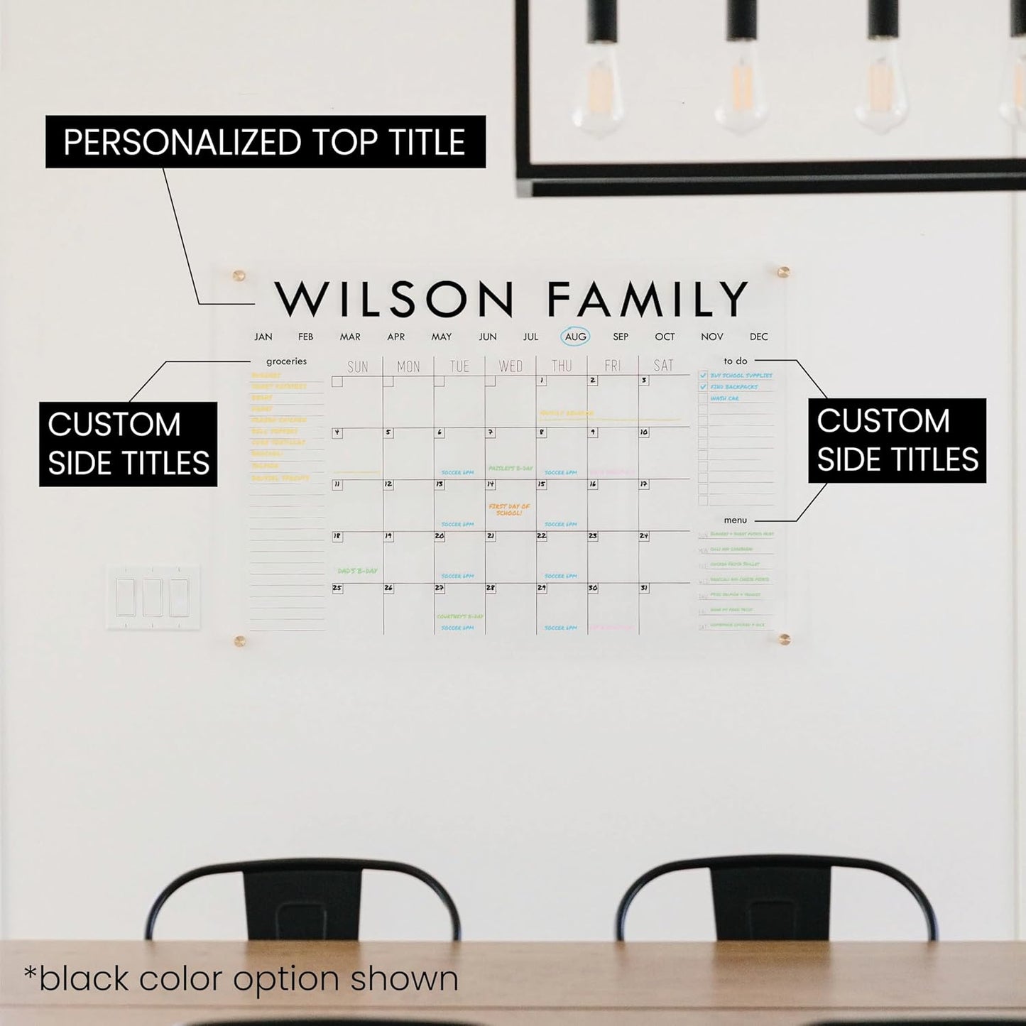 Personalized Clear Acrylic Calendar for Wall, Calendar Whiteboard for Wall, Dry Erase Wall Calendar, Wall Calendar Organizer System for Home (Block, White, 23"W x18.5"H)