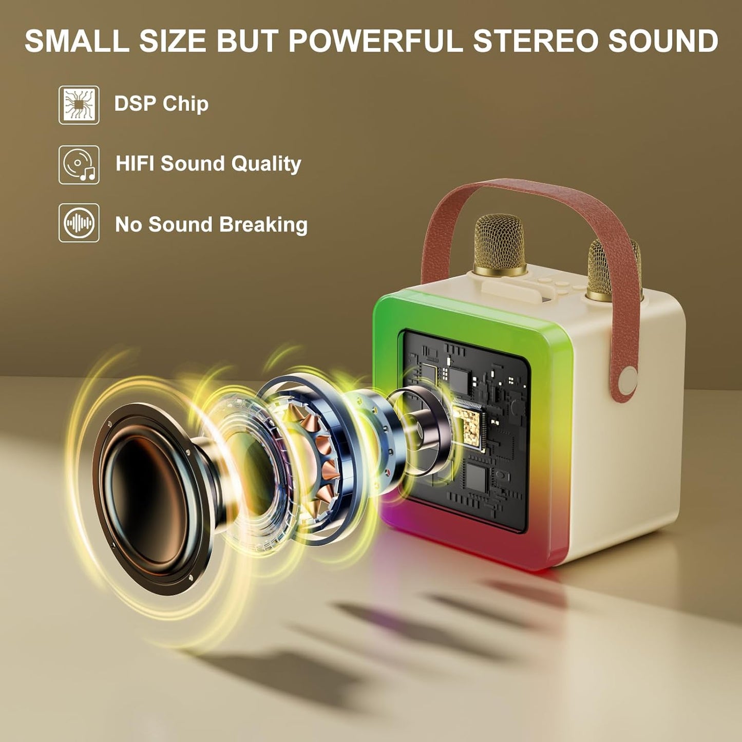 Karaoke Machine for Kids Adults, Portable Bluetooth Karaoke Speaker with 2 Wireless Microphones, Karaoke System with Mics Storage Hole and Lights, Birthday Gifts for Girls Boys Family Home Party