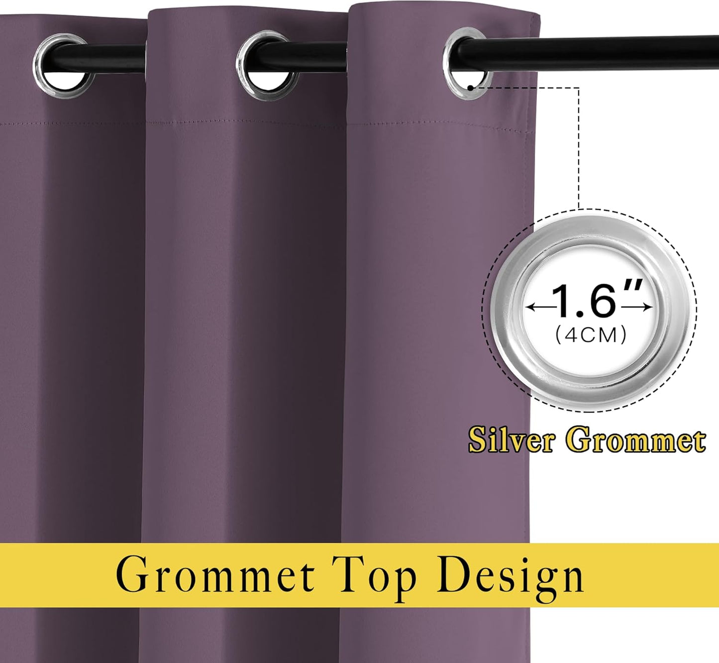 NICETOWN Plum Living Room Curtains 90 inches Long, Grommet Home Fashion Energy Saving Room Darkening Sound Dampening Window Treatments for Bedroom, 2 Panels, W52 x L90