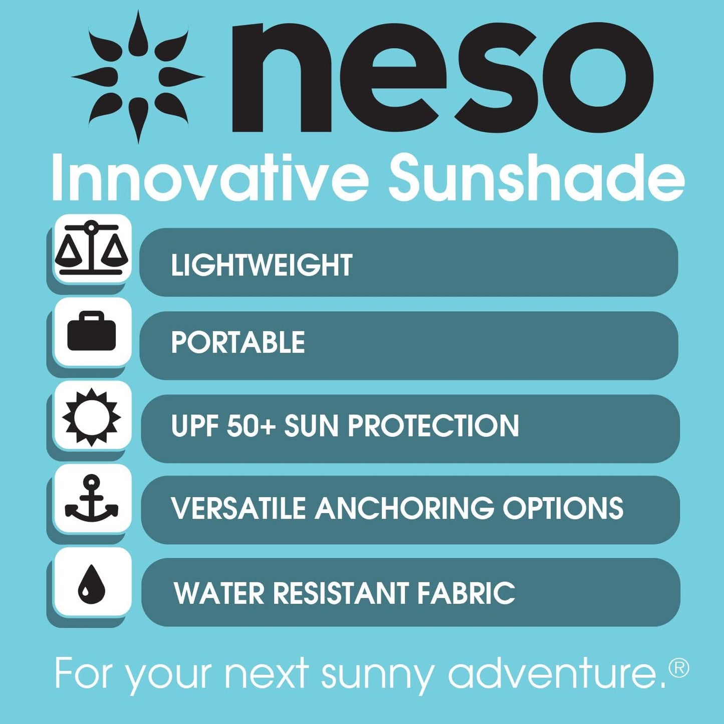 Neso Tents Beach Tent with Sand Anchor, Portable Canopy Sunshade - 7' x 7' - Patented Reinforced Corners(Black)