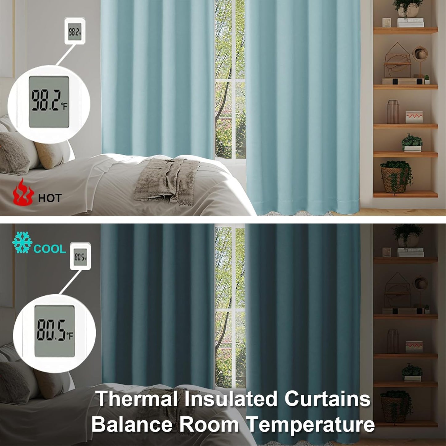 Simplebrand Ava Aqua Short Blackout Curtains for Bedroom 54 Inches Long 2 Panels Set, Solid Thermal Insulated, Energy Saving Window Treatment Curtains Blackout Drapes, W40 x L54 Inch, Aqua
