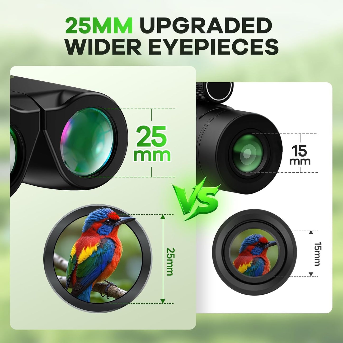 High Powered 15x25 Compact Binoculars for Adults&Kids with BAK4 Prism,FMC Lens,Waterproof Binocular with Low Light Vision,Small Binoculars for Cruise Ship/Theater/Travel/Sightseeing (Green)