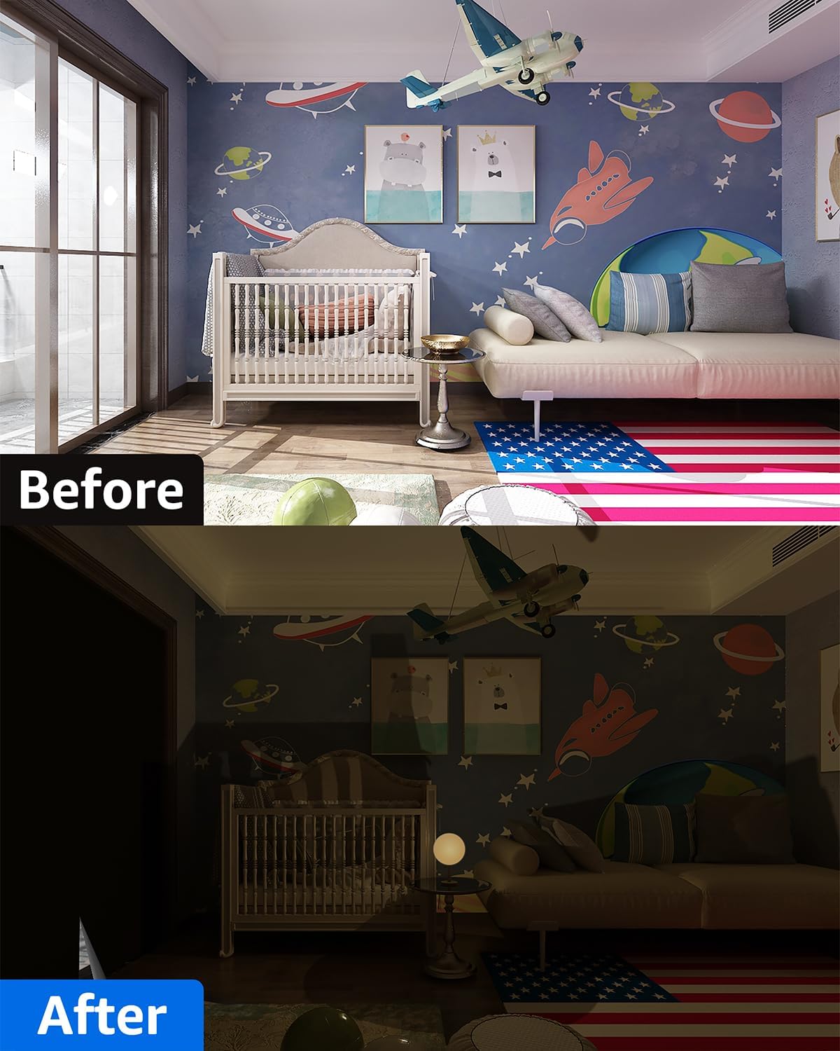 Sumobaby Blackout Curtains for Bedroom Portable 33"x36",No Drill Blackout Shades with Upgraded Hook&Loop Tapes,100% Black Out Window Cover,Thermal Insulated Blinds for Bedroom,Nursery(1 Panel,Black)