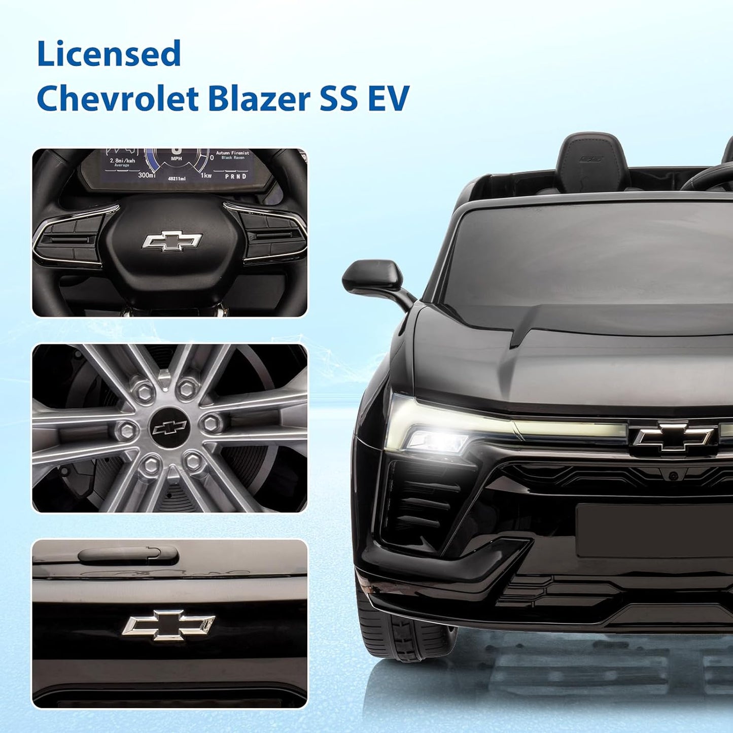 Hetoy 24V 2-Seater SUV Licensed Chevrolet Blazer Ride On Car Toy w/Parent Remote Control, 3 Speeds, Wireless Music, MP3 Player, Electric Car for Kids Ages 3-8, Black