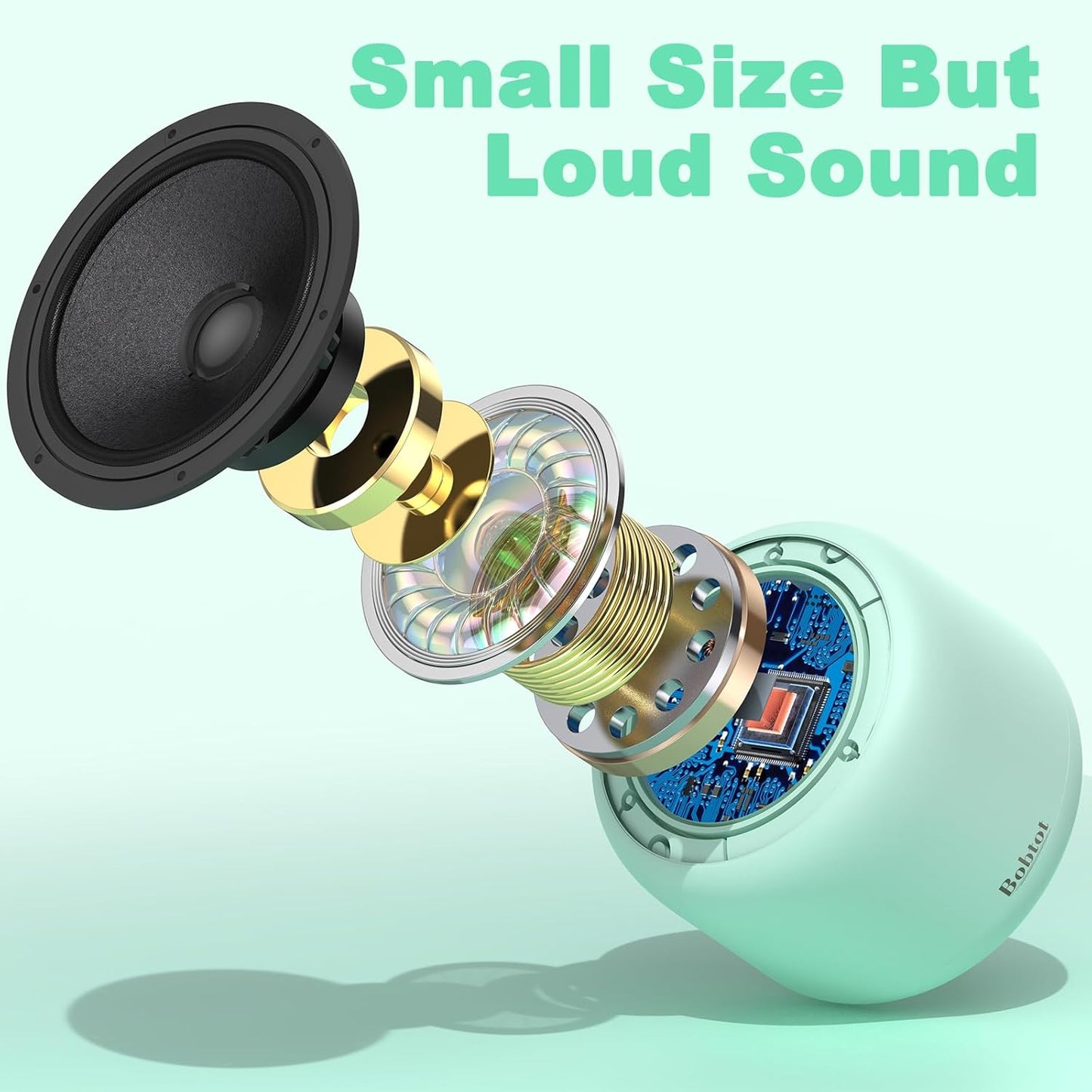 Bobtot Portable Bluetooth Speakers with Strap Easy to Carry, Wireless IPX5 Waterproof Mini Speaker with Loud Stereo Sound, 20 Hours Playtime, Rechargeable Battery, Built-in Microphone, Green