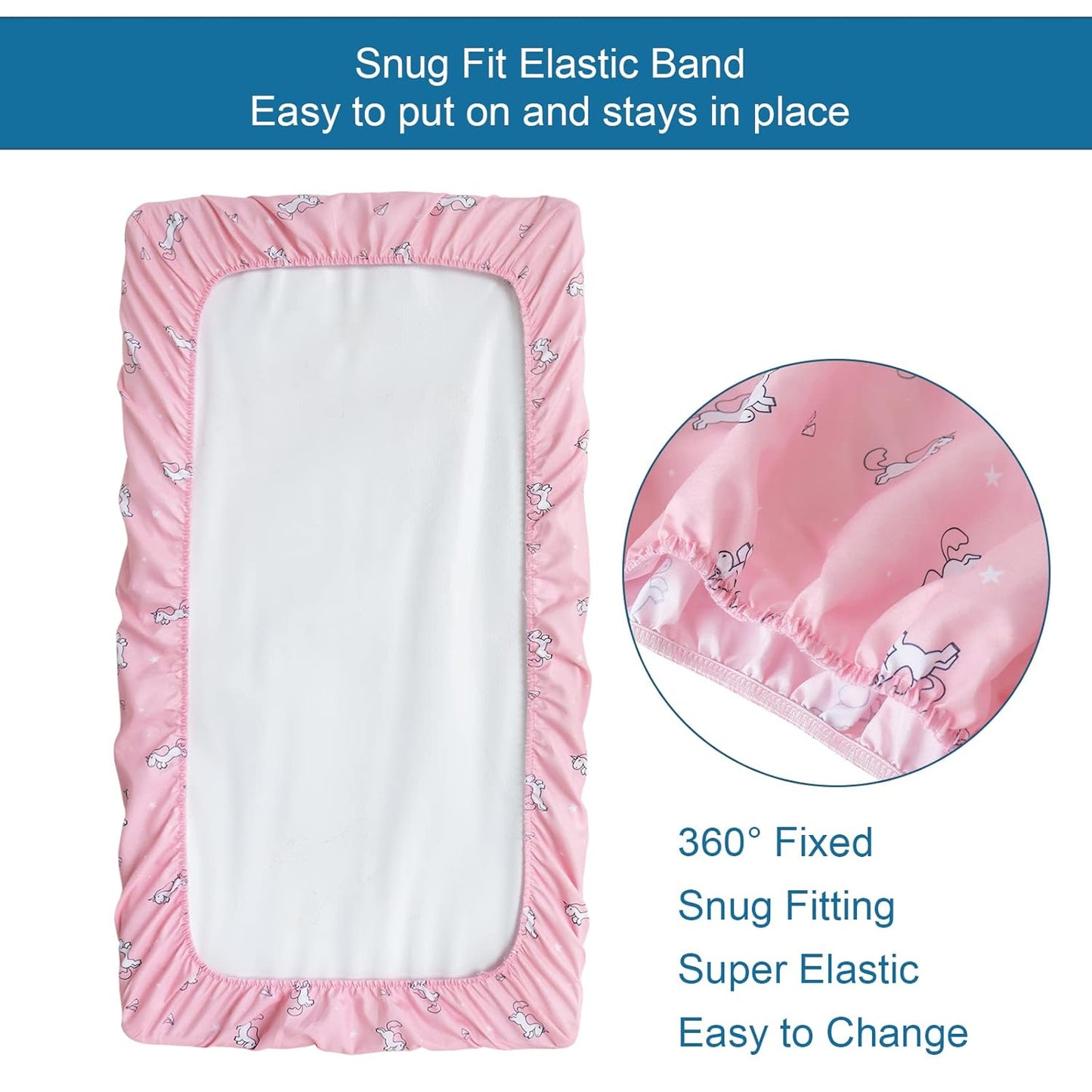 Girl Crib Sheets 4-Pack, Fitted Sheets 52'' x 28'' for Standard & Toddler Mattress, Soft Breathable Material, Neutral & Pink
