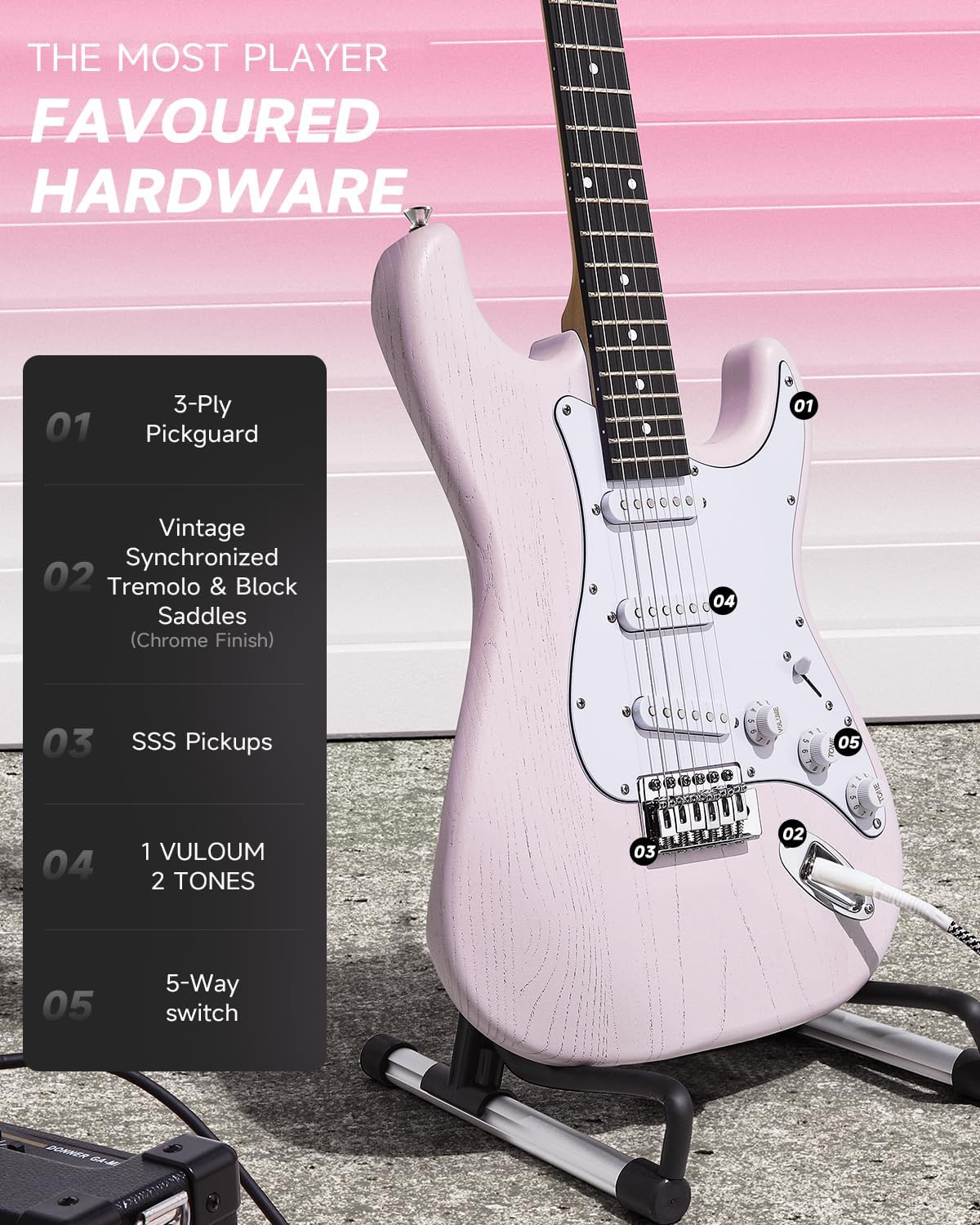 DONNER DST-80 Electric Guitar 39” Beginner Electric Guitar Kit with Amp, Classic SSS Pickup Complete with Gig Bag, Tuner, Capo, Strap, Picks, and Free Online Lessons