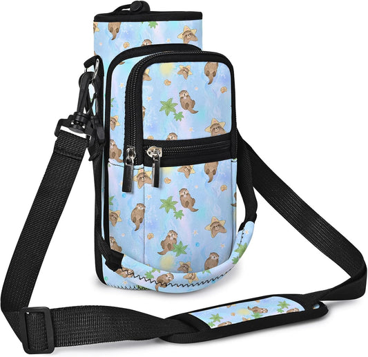 25/32/40/64oz Water Bottle Bag Holder Carrier-Insulated Crossbody Sling Case Sleeve with Strap & Pockets for Men Women Gym Cycling Travel Walking Hiking Camping