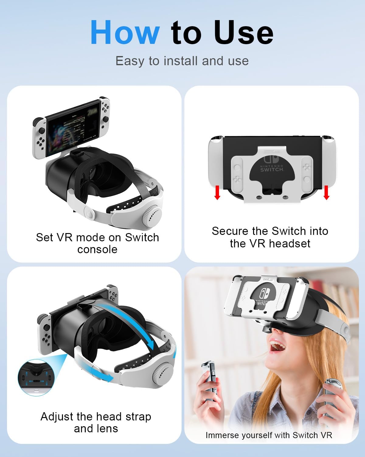Upgraded VR Headset for Nintendo Switch, Switch OLED Model Virtual Reality Glasses with Adjustable HD Lenses and Head Strap, Labo VR Kit 3D Goggles Accessory