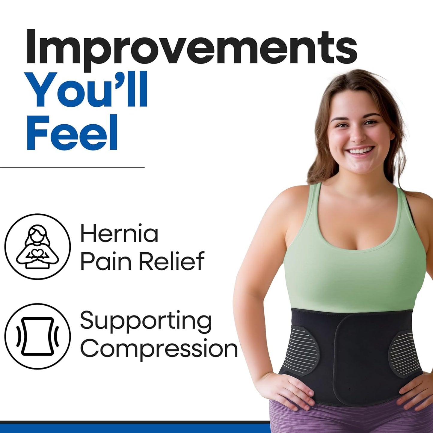 Hernia Belt for Men or Women - Plus Size Abdominal Binder Post Surgery Tummy Tuck Support Belts for Umbilical Hernias, Inguinal, Navel Belly Hernias, Hysterectomy, Postpartum Stomach Pad (Large/XL)