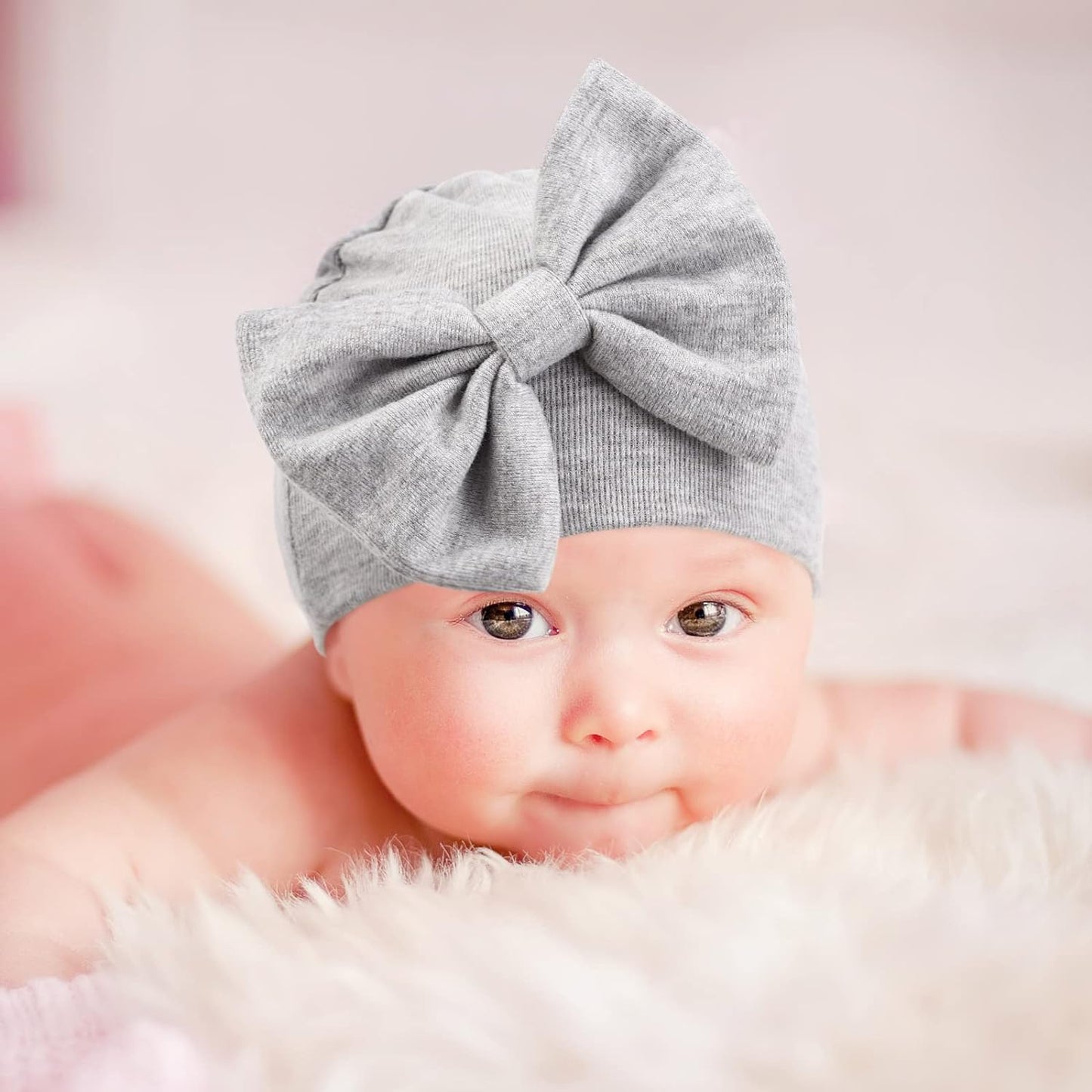 BQUBO Newborn Baby Hats Mittens Set Hospital Hat Beanie Infant Bow Hats Baby Gloves No Scratch Mittens for 0-6 Months