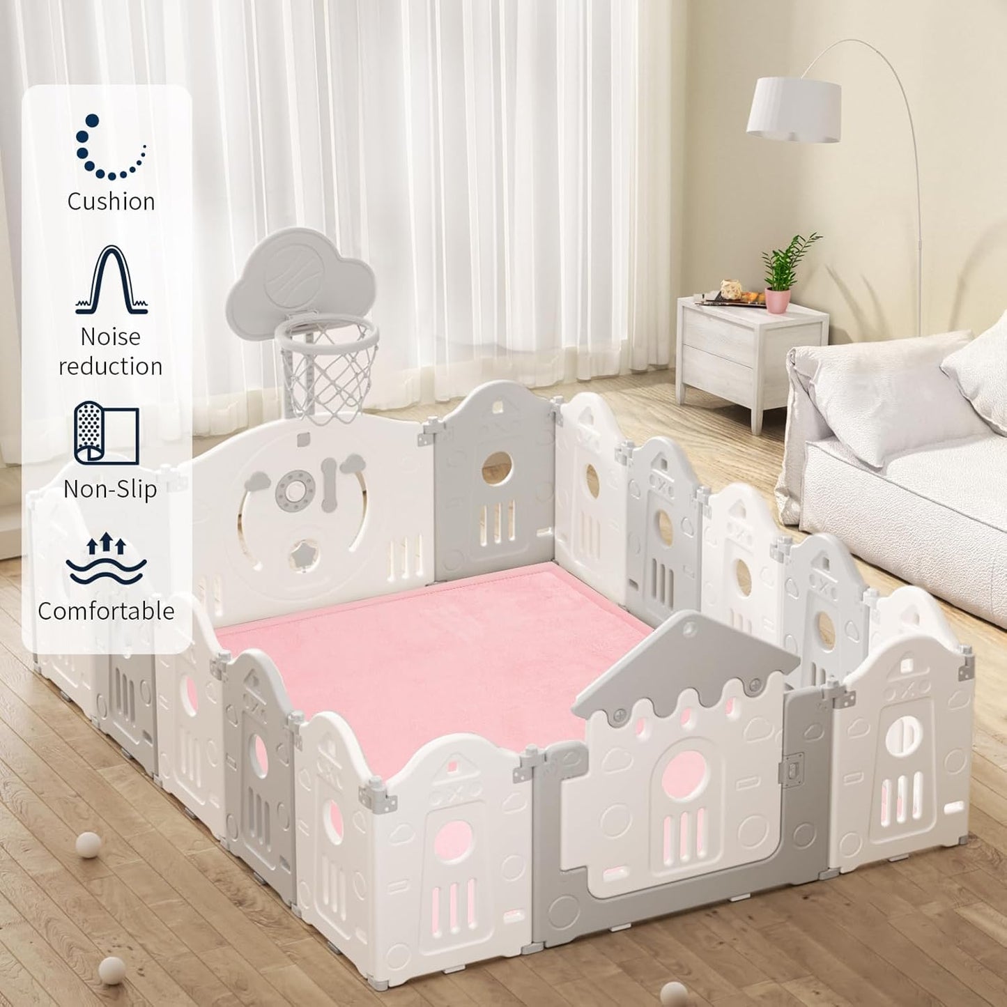 ACOMOPACK Baby Play Mat for Floor 1.3" Thick Memory Foam Play Mat 79"×157 Tummy Time Crawling with Non-Slip Bottom for Living Room,Nursery,Soft Velvet Playpen Mats for Kids,Infants（Pink）