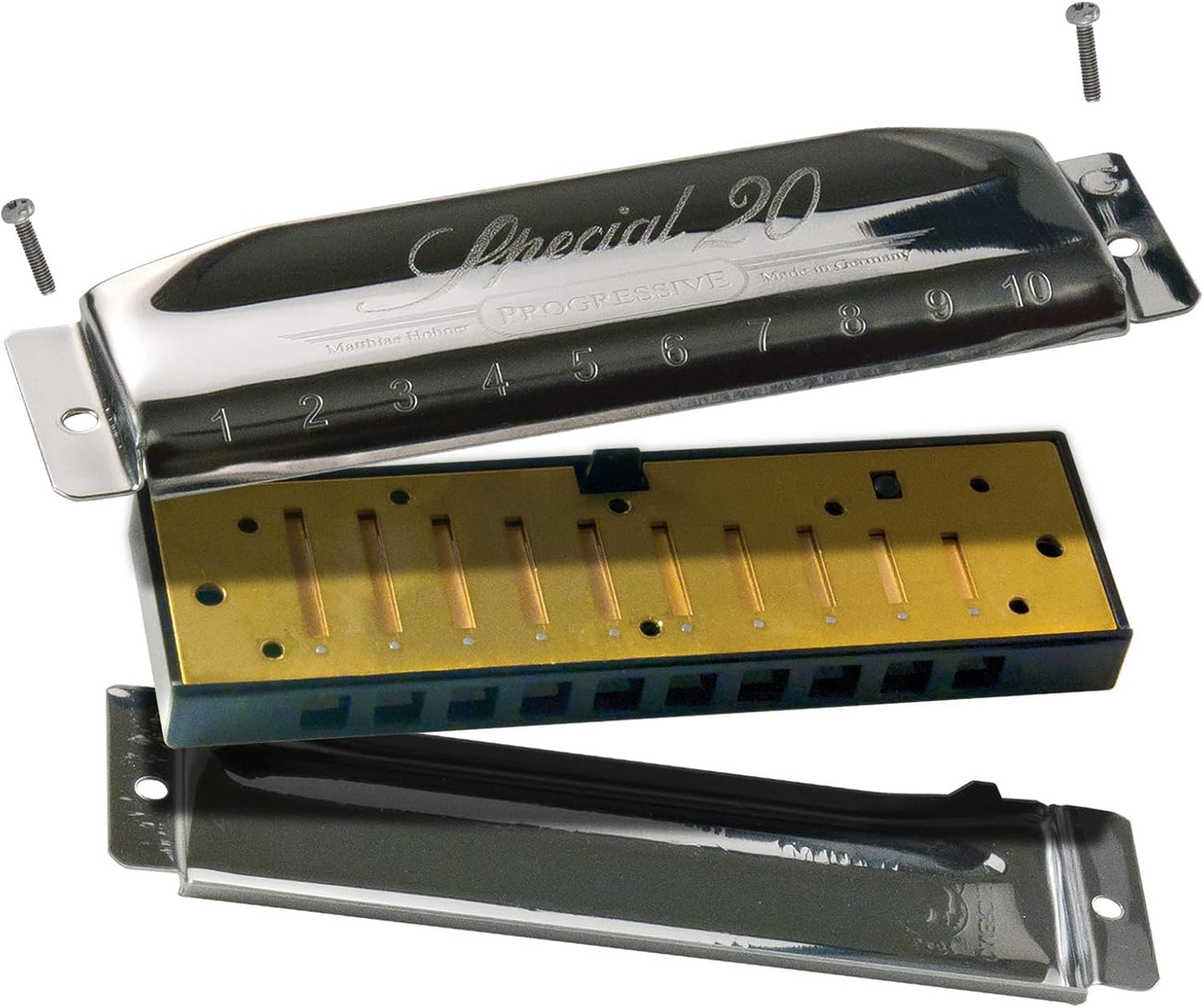 Hohner 560 Special 20 Harmonica - Key of F Bundle with Carrying Case, Key Stickers, Harmonica Beginner Online Manual, and Austin Bazaar Polishing Cloth
